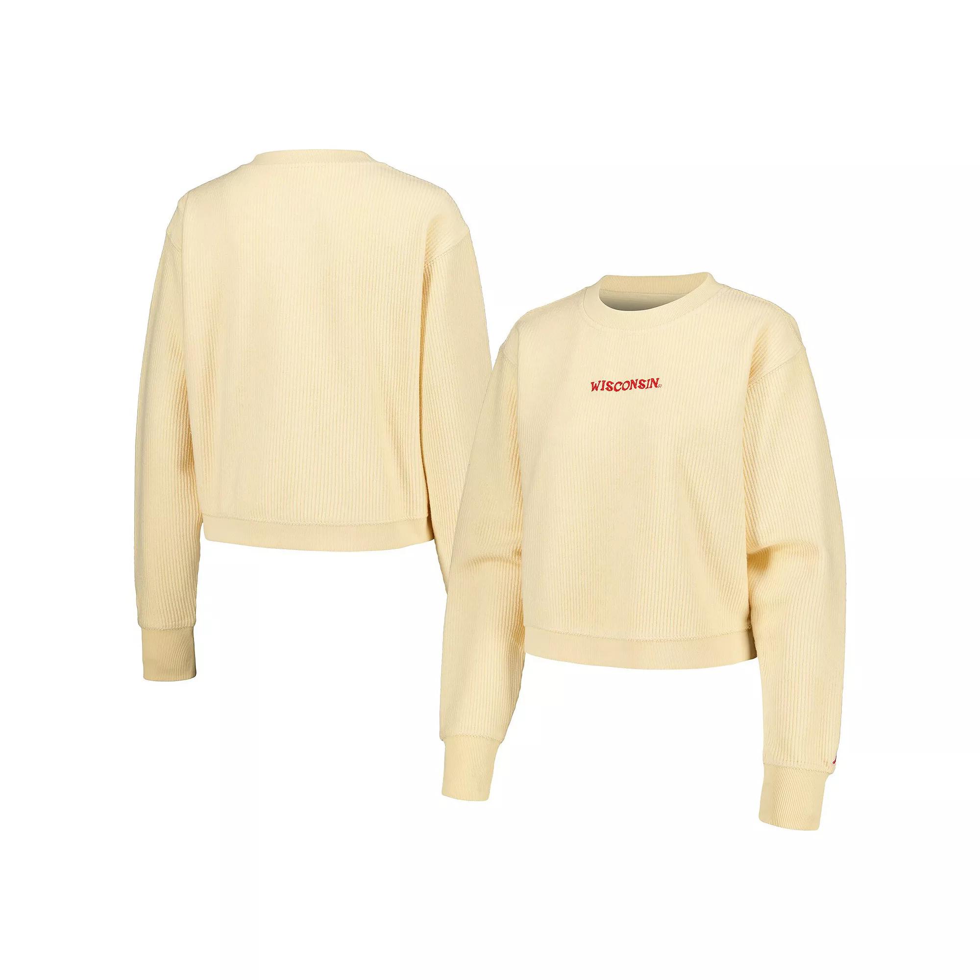 Women's League Collegiate Wear Cream Wisconsin Badgers Timber Cropped Pullover Sweatshirt,  Product Image