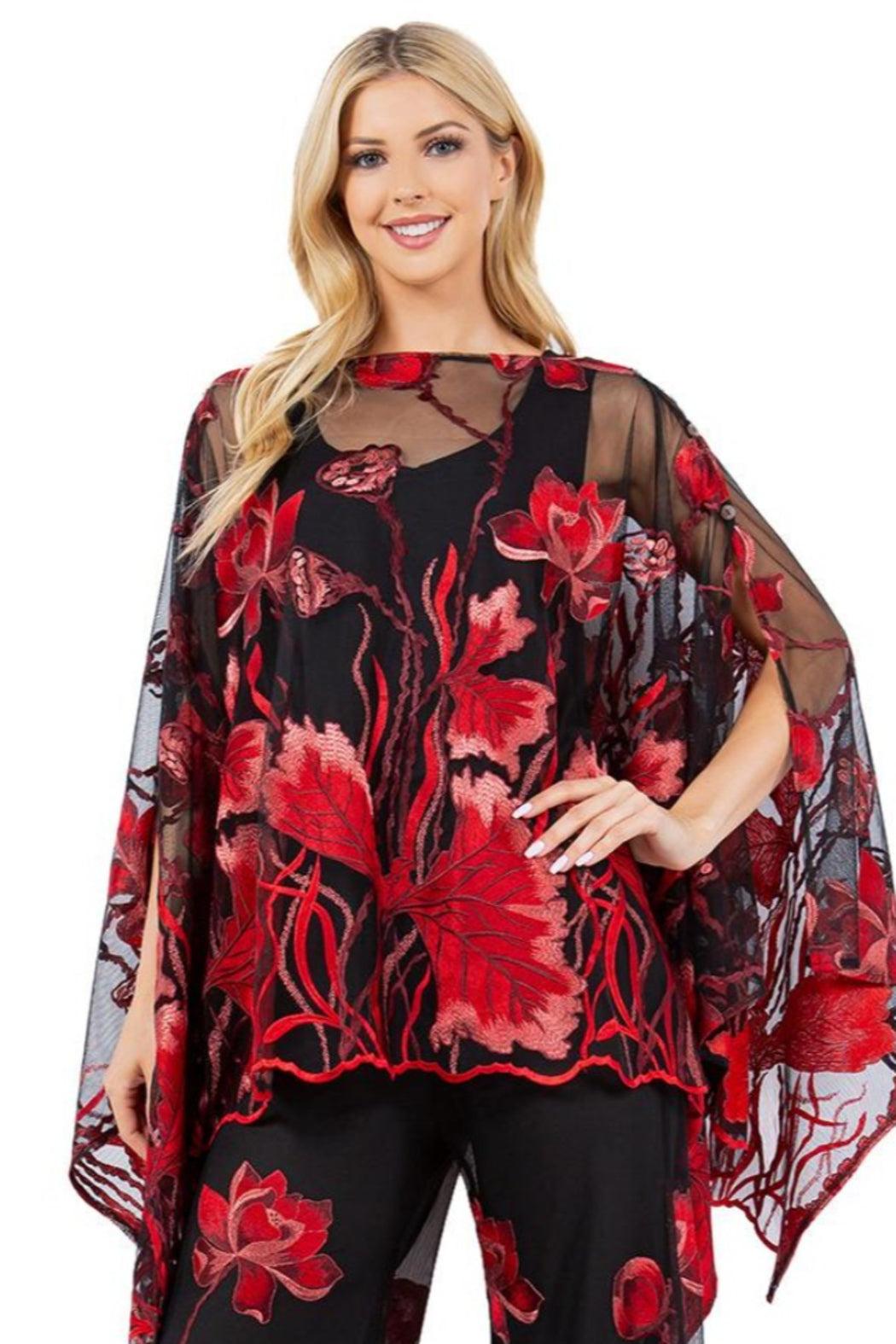 Black Mesh Embroidered Poncho/Scarf Product Image