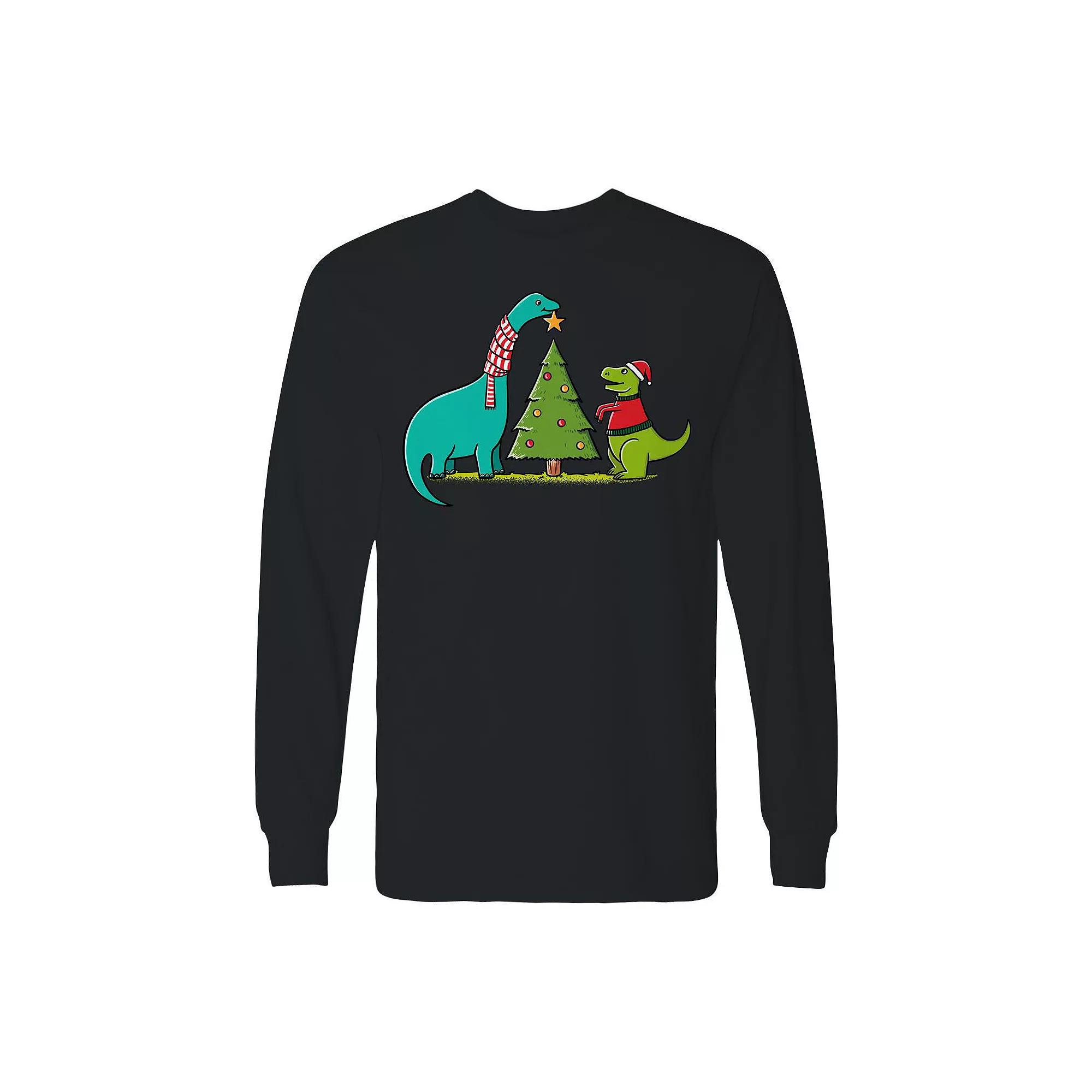 Men's Dinosaurs Christmas Long Sleeve Graphic Tee, Size: Medium, White Product Image