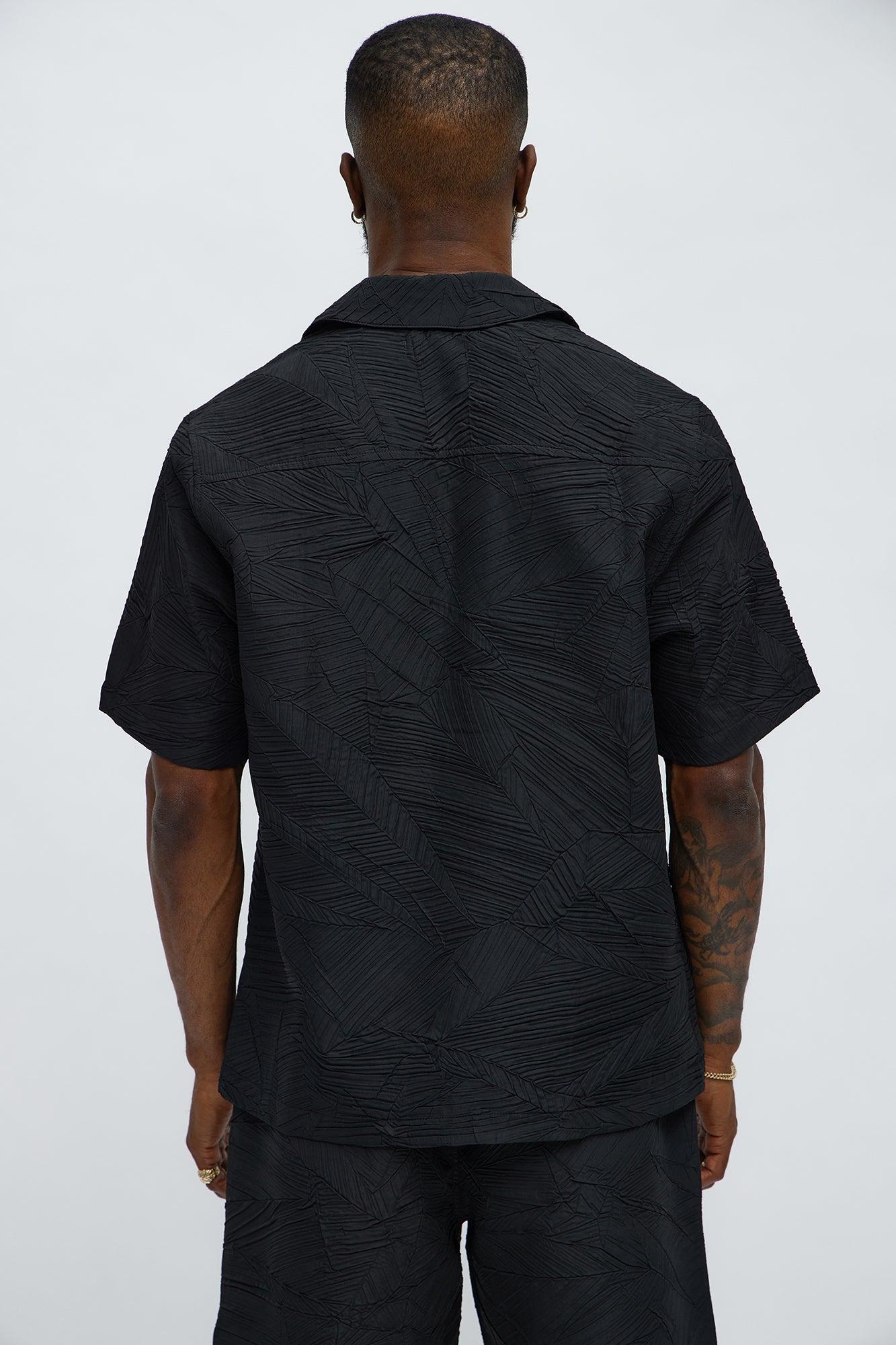 Ponce Textured Cuban Collar Button Up Shirt - Black Male Product Image