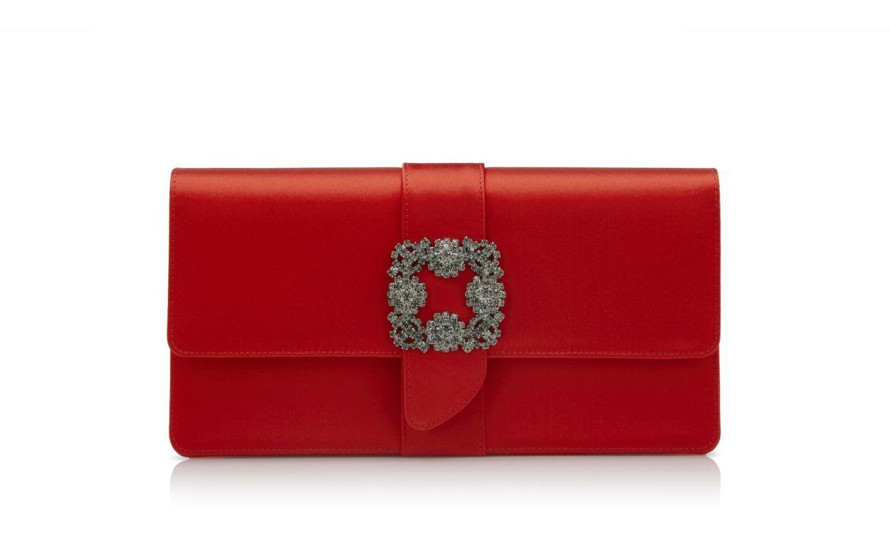 CAPRI Red Satin Jewel Buckle Clutch Product Image