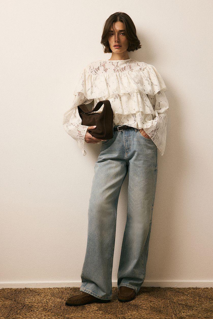 Straight Mid Waist Jeans Black Product Image