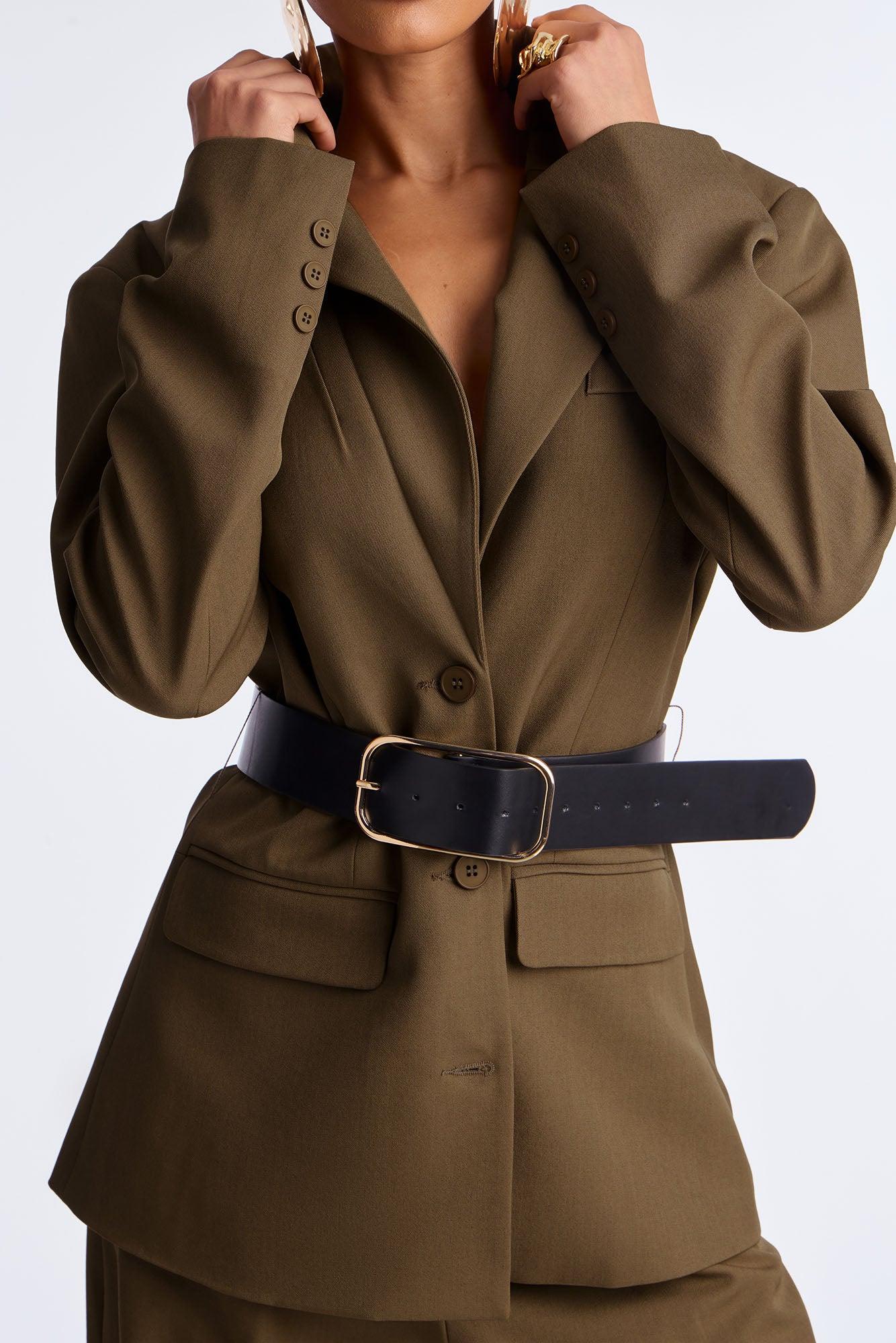 Boss Moves Belted Blazer Pant Set - Olive Female Product Image