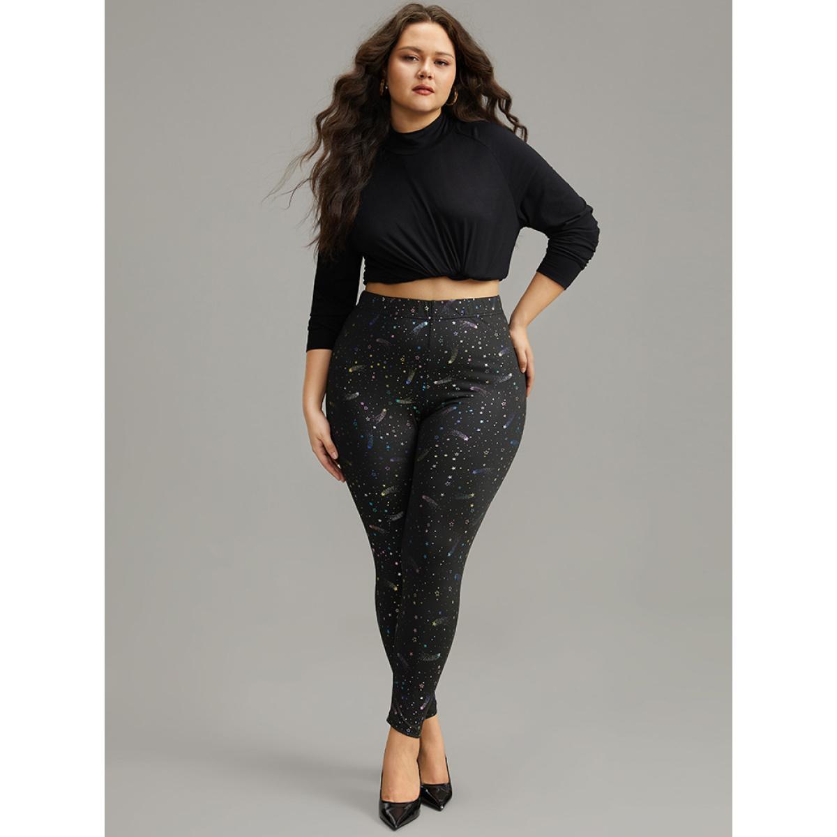 Plus Size Galaxy Galaxy High Rise Leggings Women Black Casual High stretch Skinny High Rise Dailywear Leggings BloomChic 30/6X Product Image