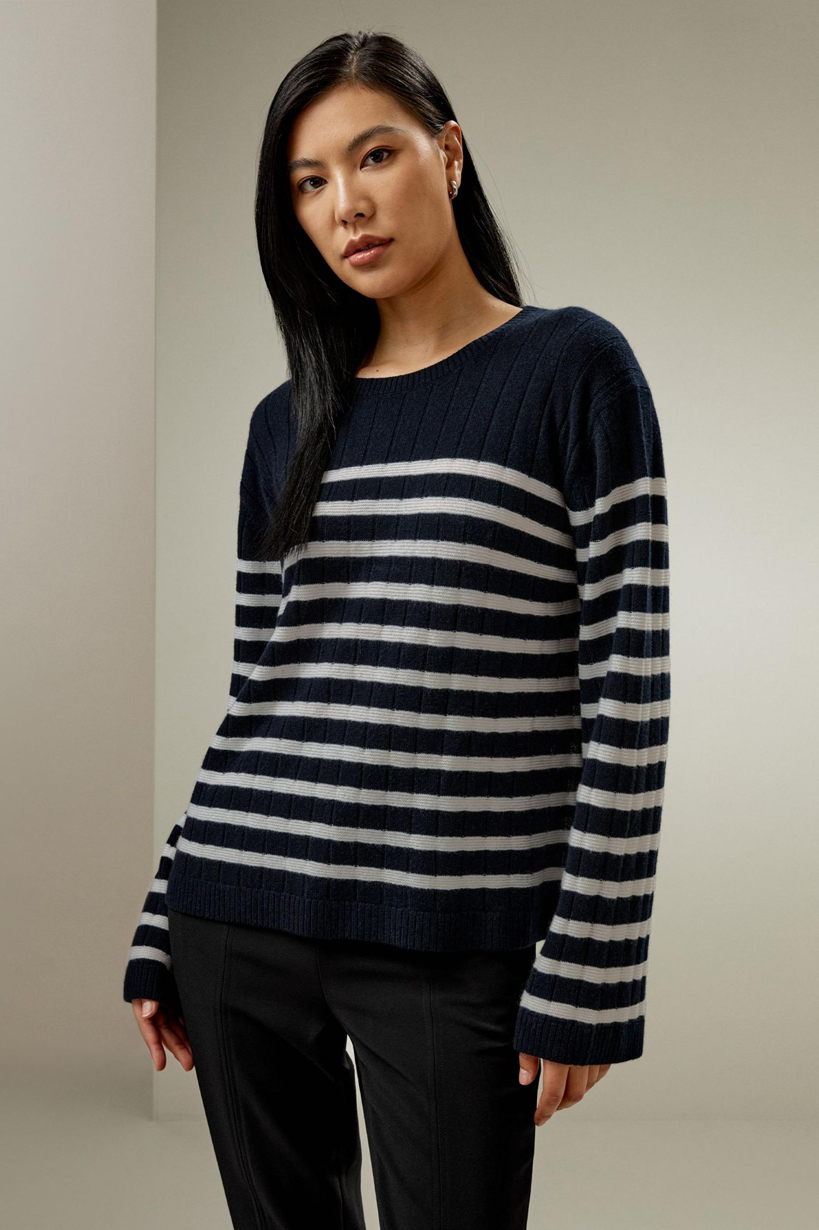 Drop-Shoulder Striped Cashmere Sweater Product Image