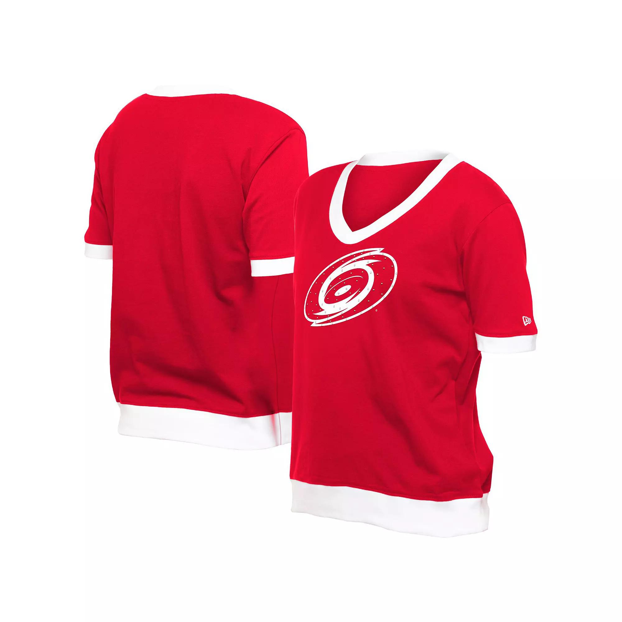 Women's New Era Red Carolina Hurricanes Game Day Rhinestuds T-Shirt,  Product Image