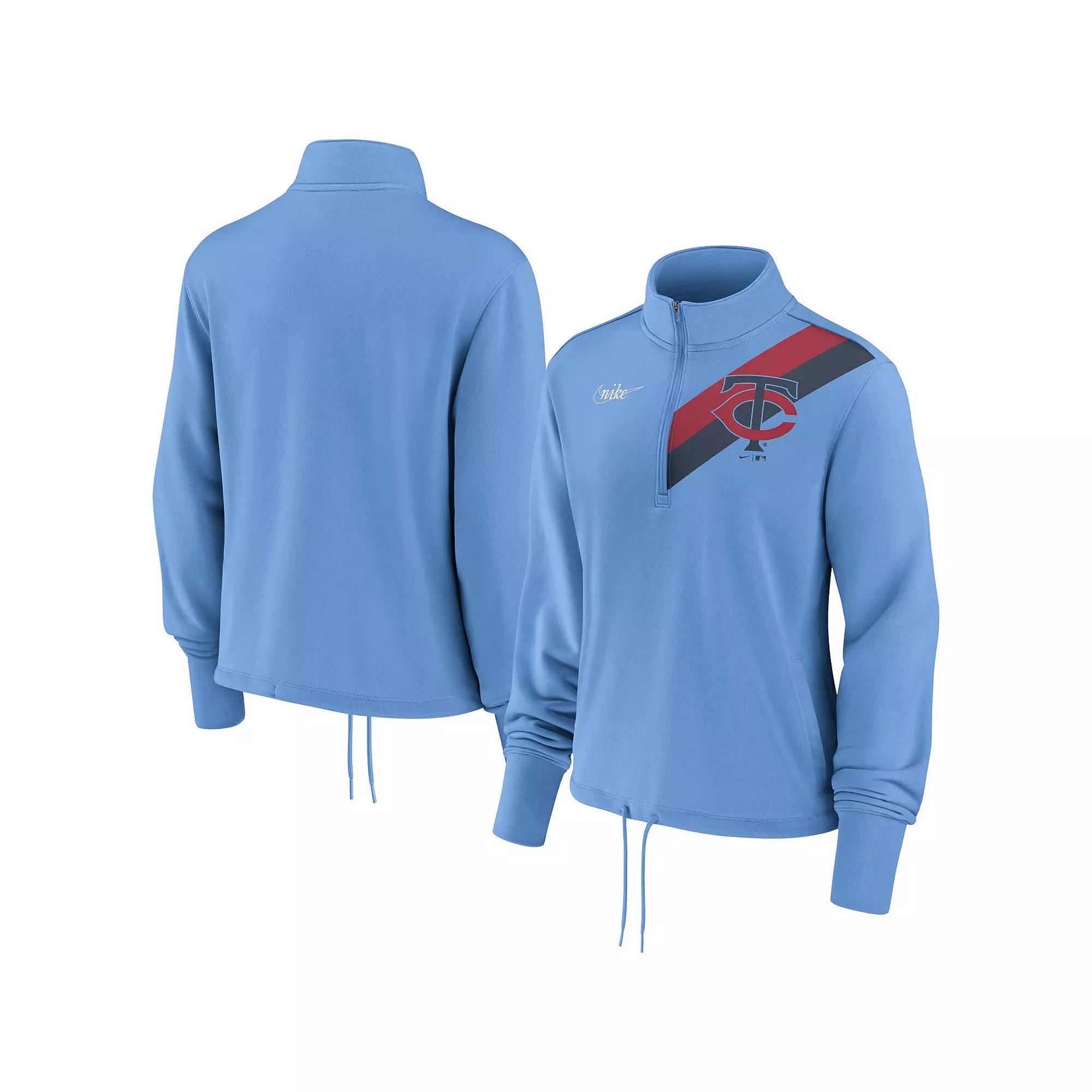 Women's Nike Light Blue Minnesota Twins 1965 Cooperstown Collection Rewind Stripe Performance Half-Zip Pullover,  Product Image
