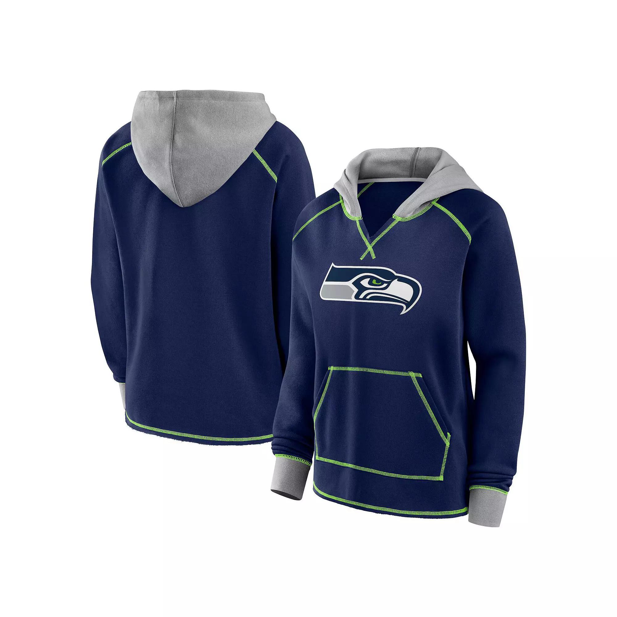 Women's College Navy Seattle Seahawks Boom Fleece Pullover V-Neck Hoodie,  Product Image
