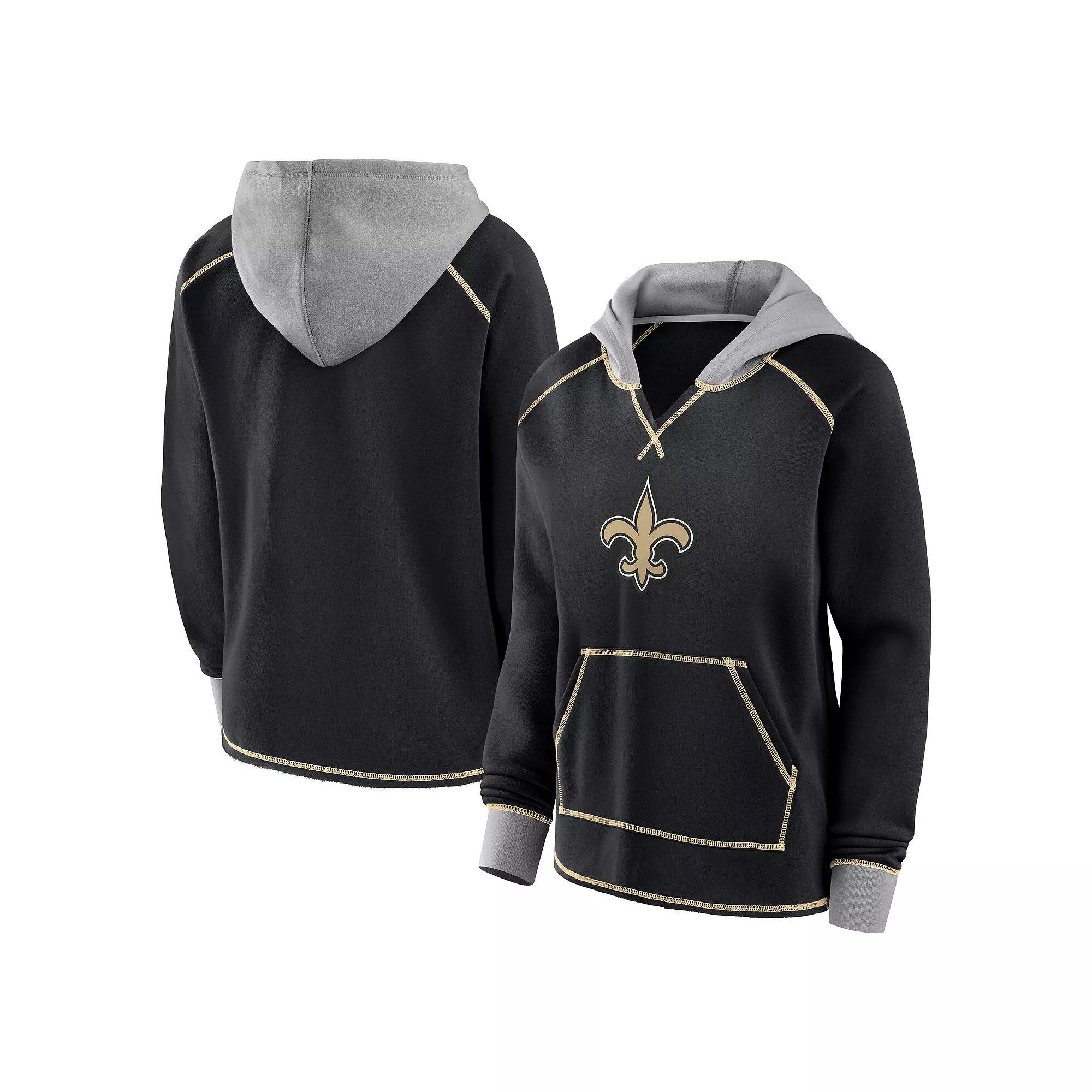 Women's Black New Orleans Saints Boom Fleece Pullover V-Neck Hoodie,  Product Image