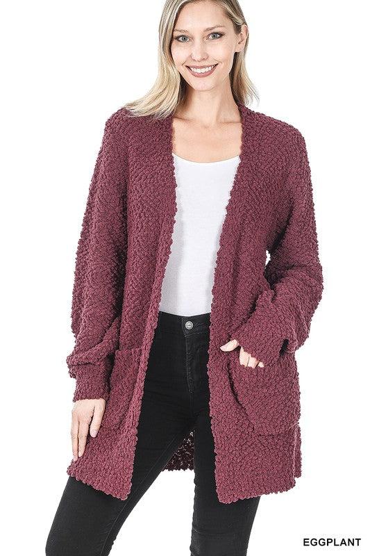 Puff Sleeve Popcorn Cardigan With Pockets Product Image
