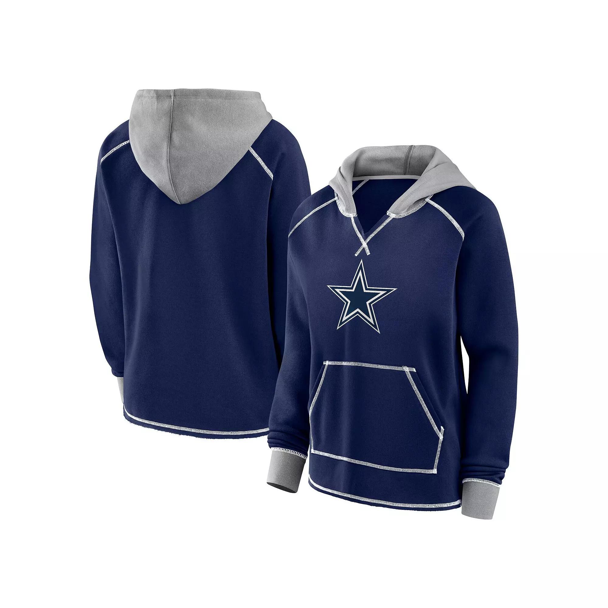 Women's Navy Dallas Cowboys Boom Fleece Pullover V-Neck Hoodie,  Product Image