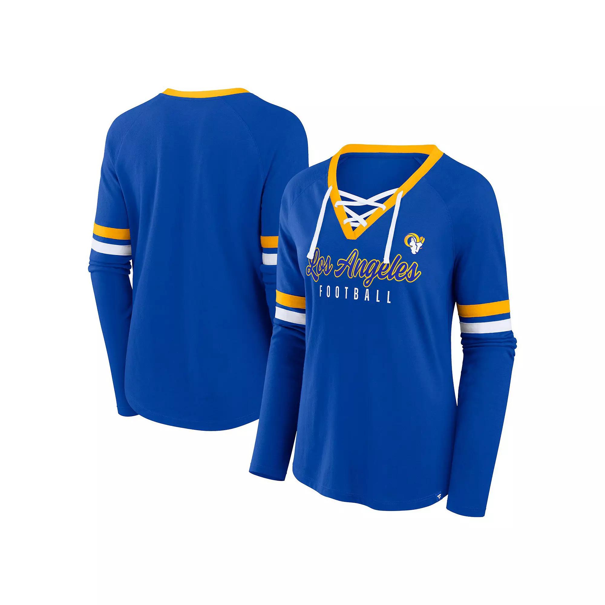 Women's Fanatics Royal Los Angeles Rams Won and Done Lace-Up Long Sleeve Fashion Top, Size: Large, Blue Product Image