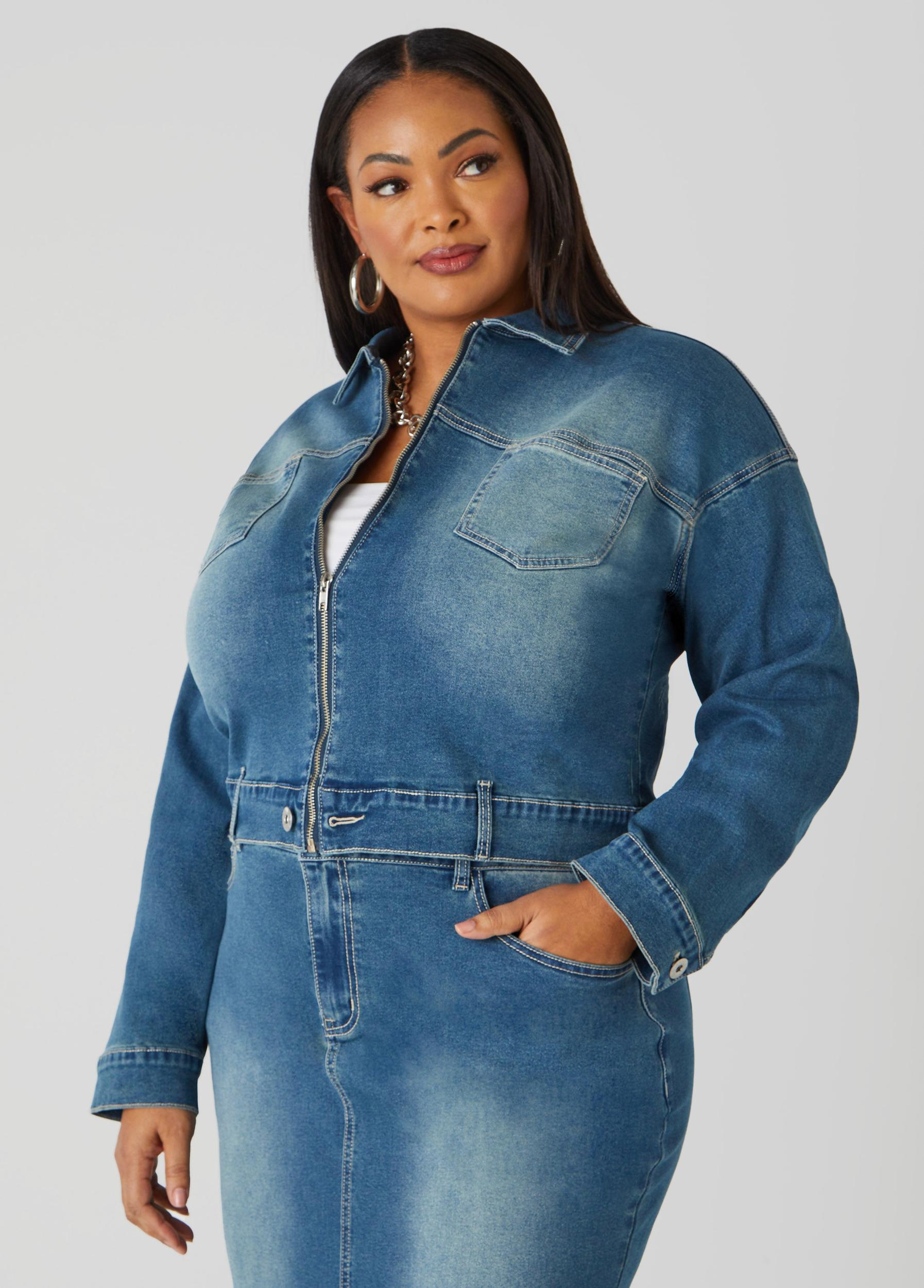 Cropped Zip Front Denim Jacket Product Image