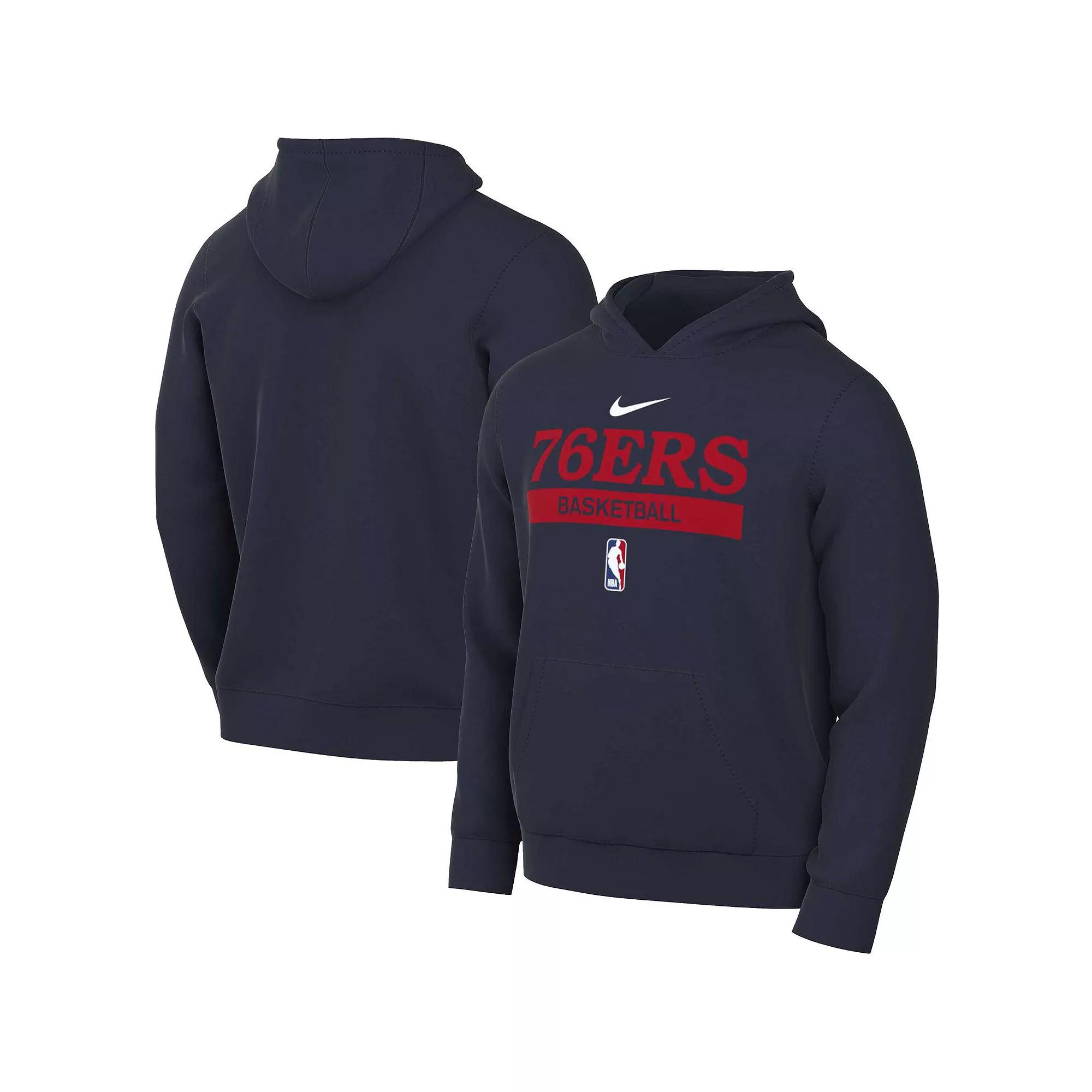 Men's Nike Navy Philadelphia 76ers 2022/23 Spotlight On-Court Practice Performance Pullover Hoodie,  Product Image