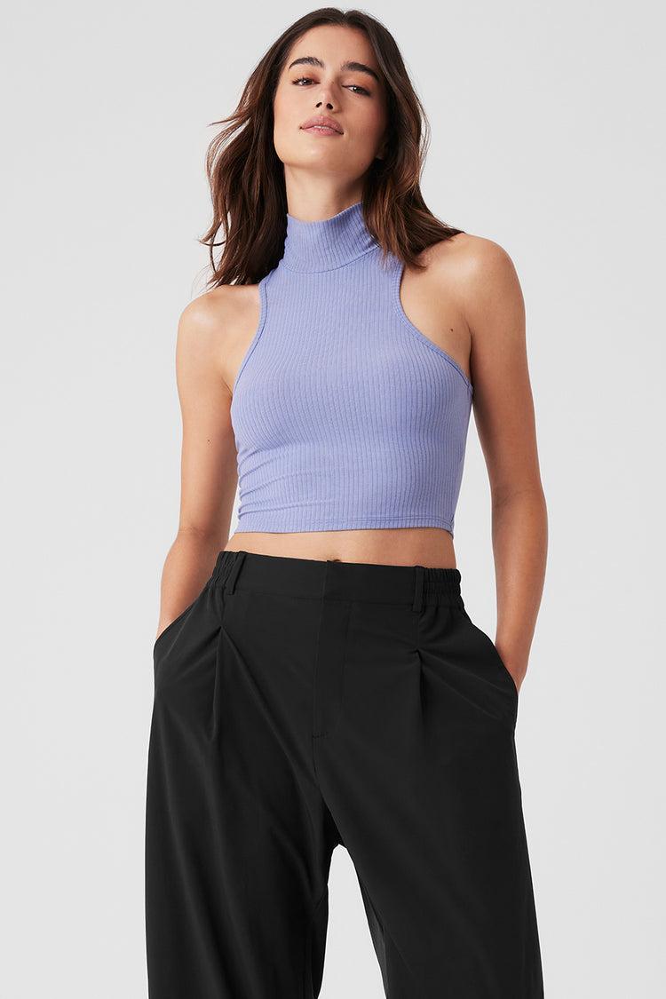 Ribbed Sea Coast Cropped Turtleneck Tank - Lilac Blue Product Image