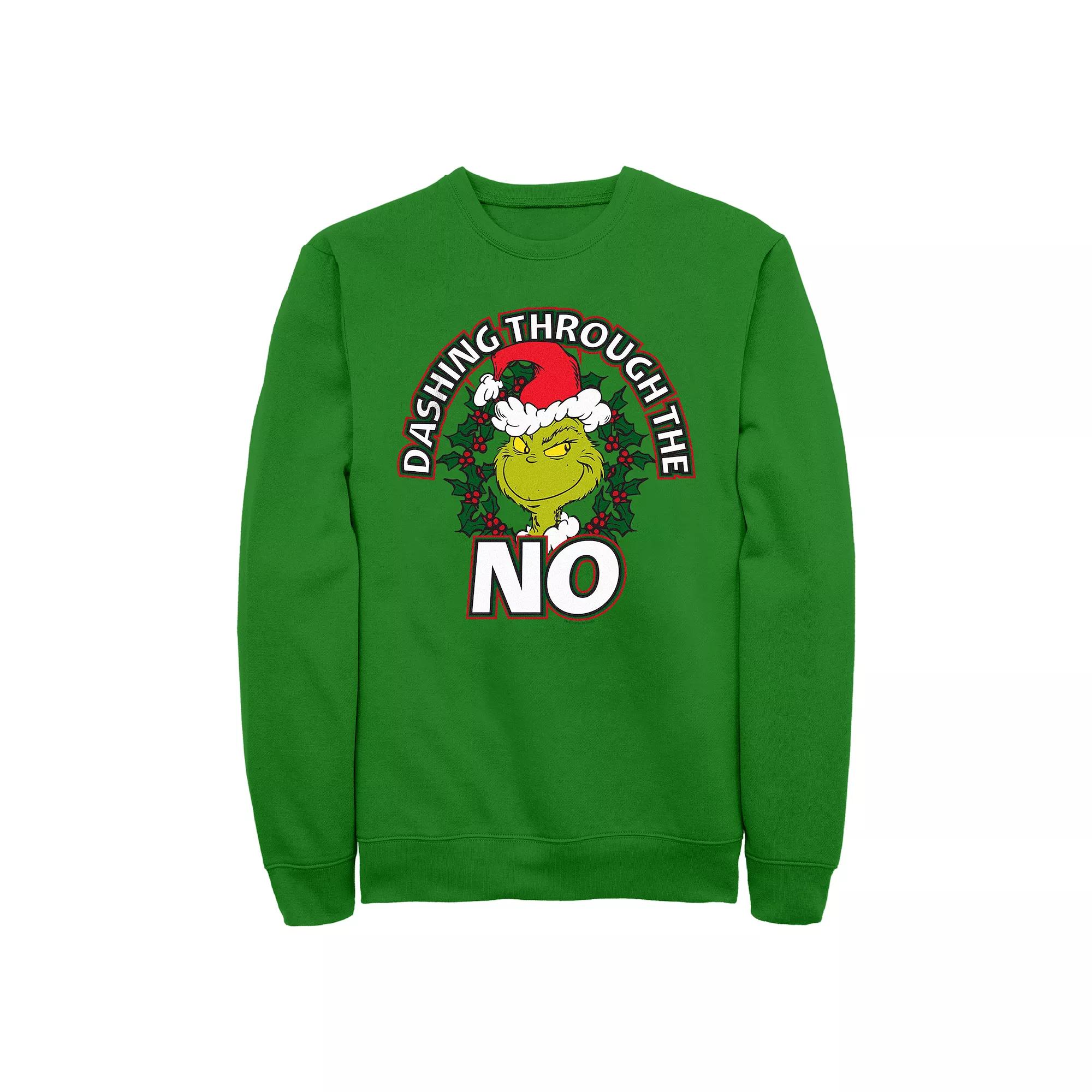 Men's Dr. Seuss Grinch Dashing Through The No Fleece Sweatshirt, Size: XL, Kelly Product Image