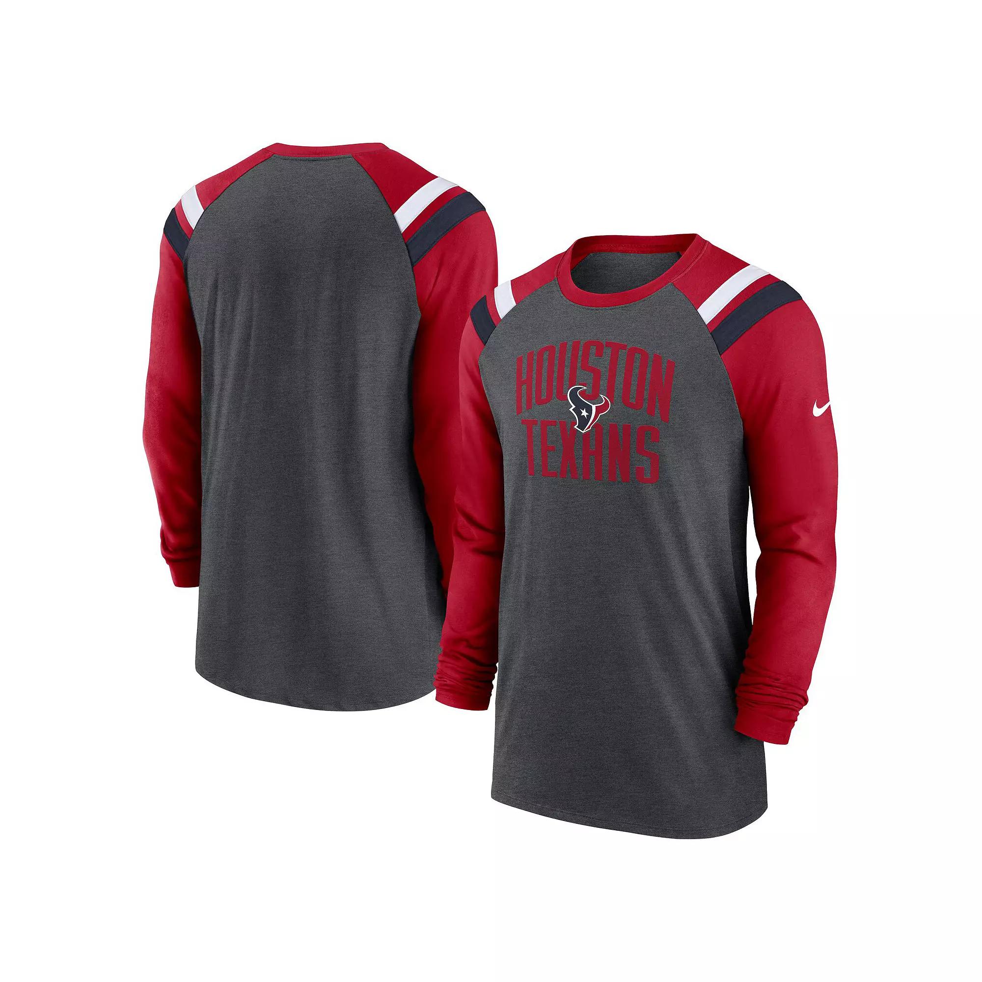 Mens Nike Heathered Charcoal Houston Texans Tri-Blend Raglan Athletic Long Sleeve Fashion T-Shirt Product Image