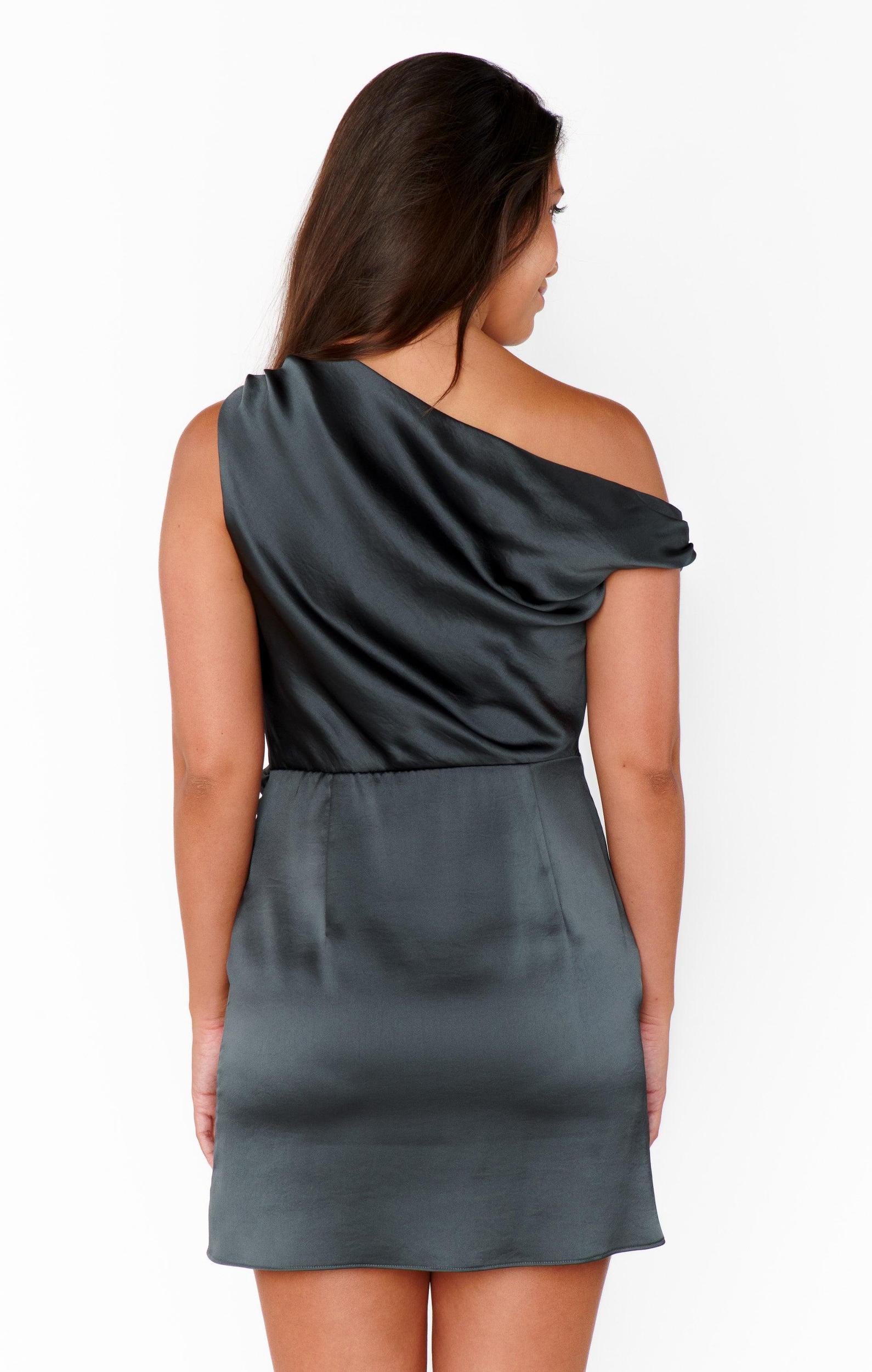 Jodie Mini Dress ~ Gunmetal Hammered Satin Product Image