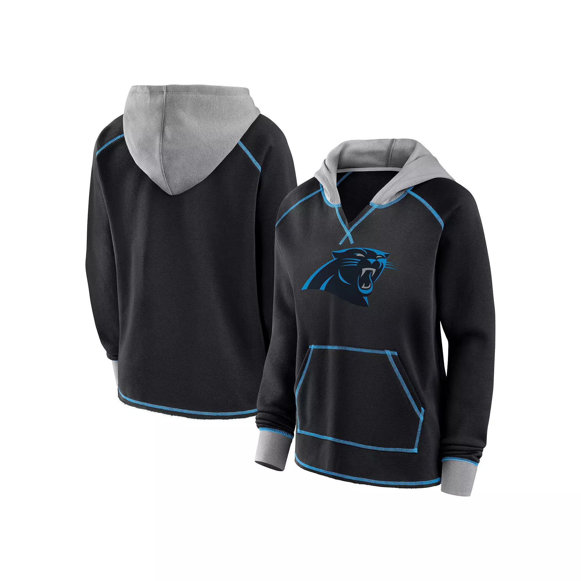 Women's Black Carolina Panthers Boom Fleece Pullover V-Neck Hoodie,  Product Image