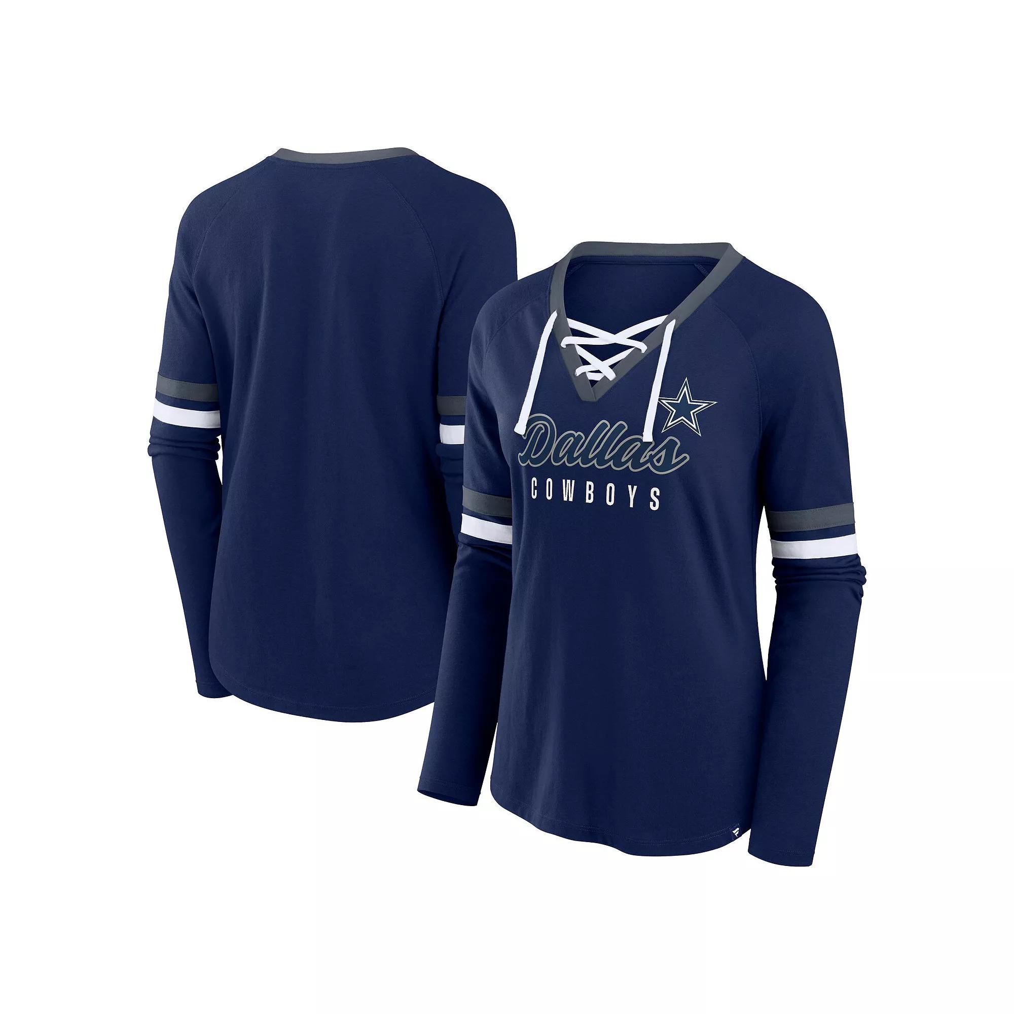 Women's Fanatics Navy Atlanta Braves Won & Done Raglan Lace-Up Long Sleeve T-Shirt,  Product Image