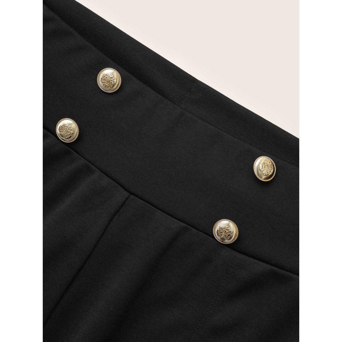 Plus Size Skinny Button Detail High Rise Pants Women Black Workwear Essentials Skinny High Rise Work Pants BloomChic 28/5X Product Image