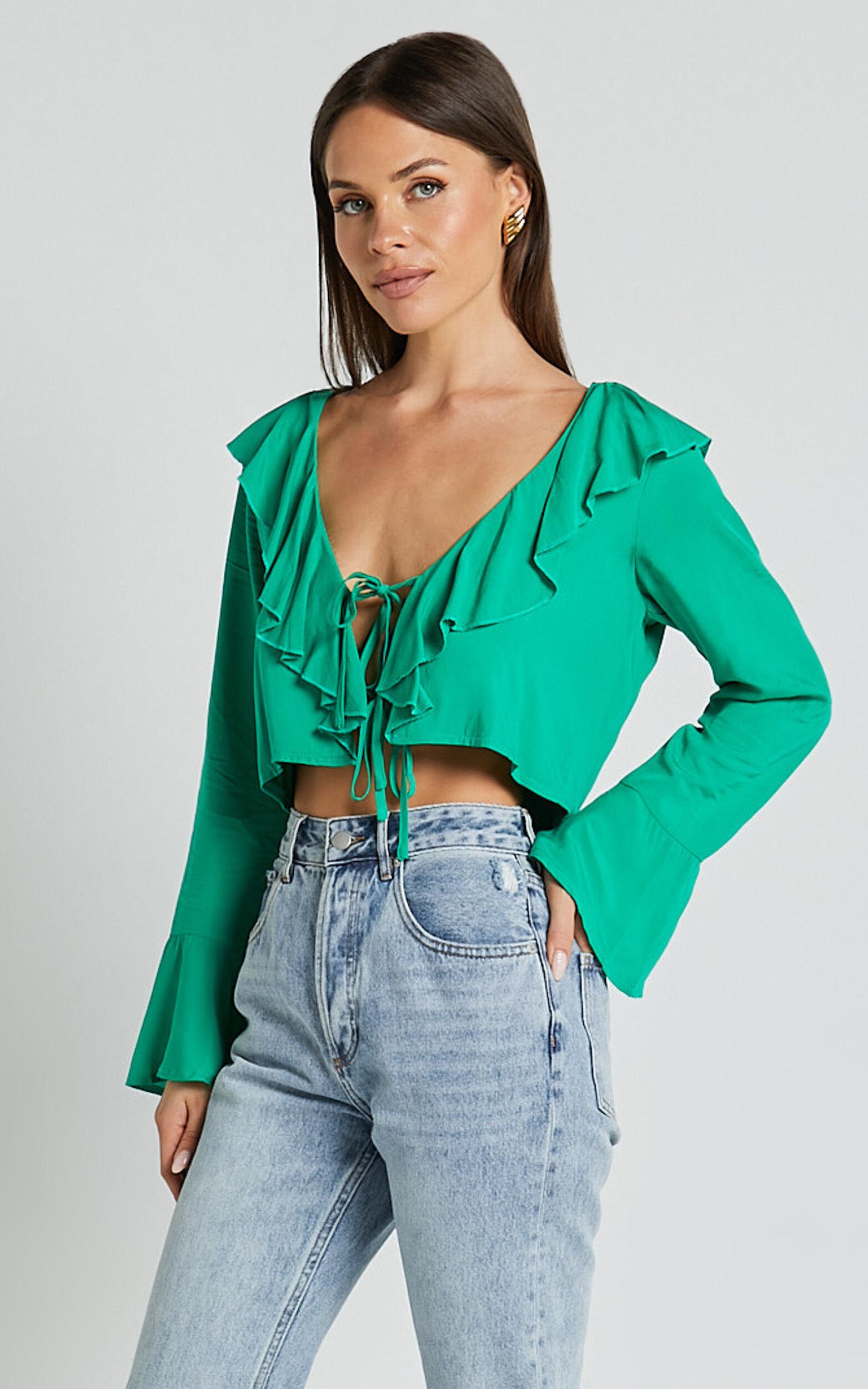 Rumina Top - Long Sleeve Top in Green Product Image