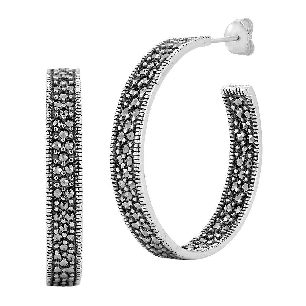 Sunkissed Sterling Sterling Silver Oxidized Flat Cubic Zirconia Large Hoop Earrings, Women's, Silver Tone Product Image