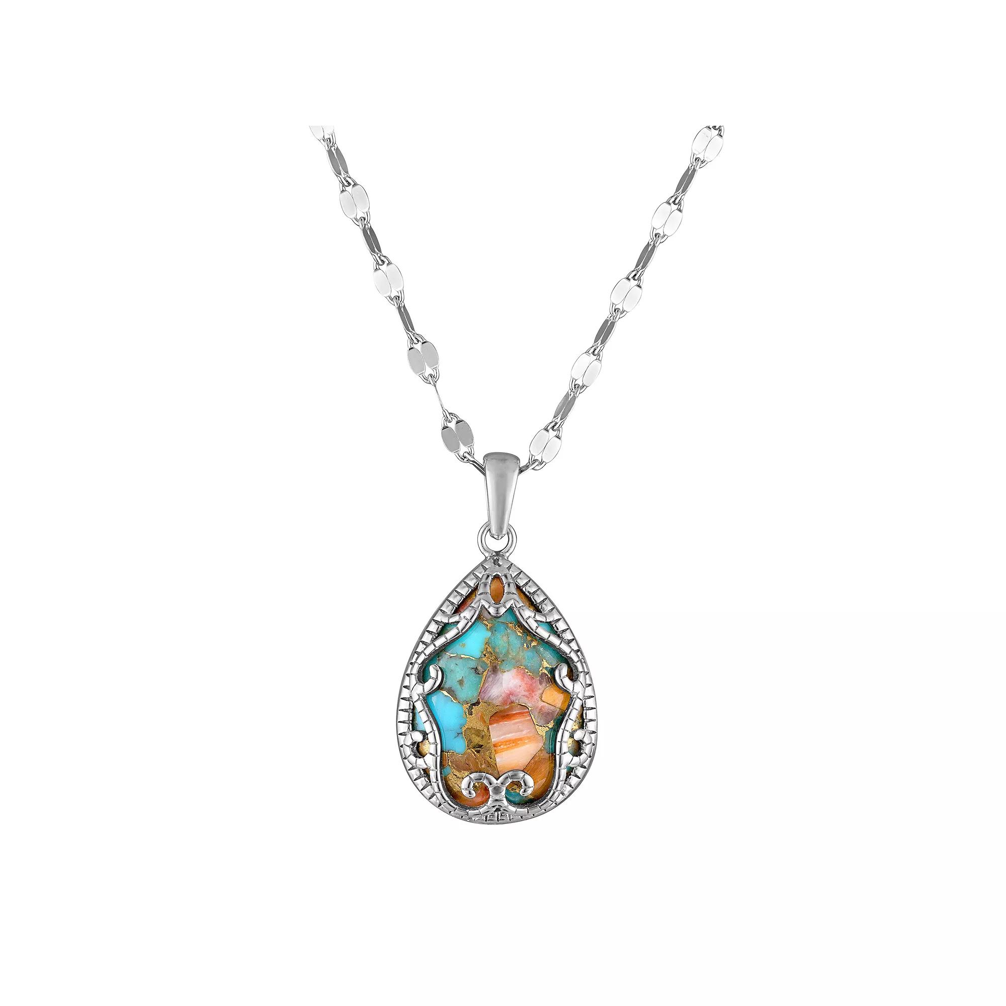 Designs by Gioelli Sterling Silver Blue Oyster Turquoise Pendant Necklace, Women's, Size: 18" Product Image