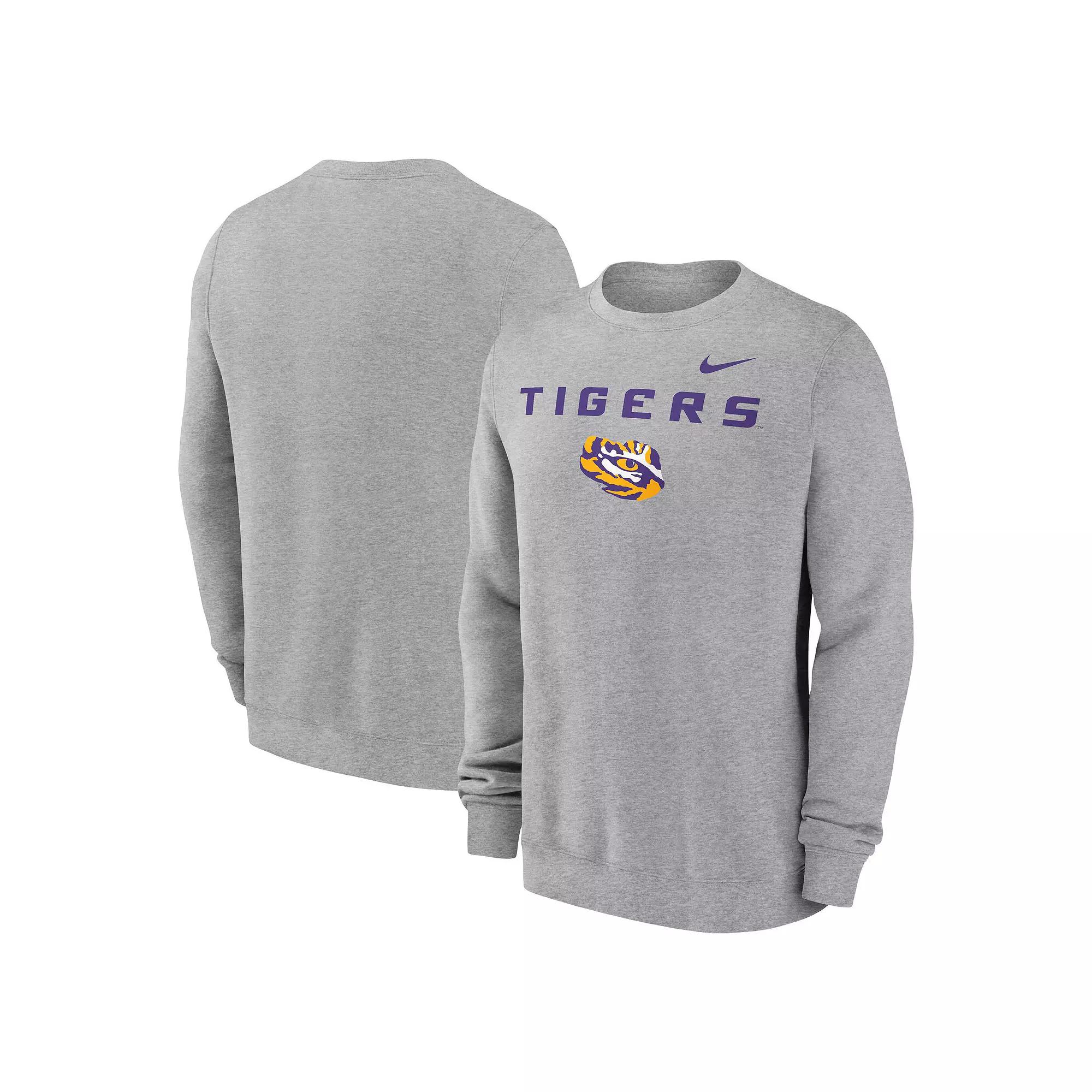 Men's Nike Heather Gray LSU Tigers Primetime Primary Stack Pullover Sweatshirt,  Product Image