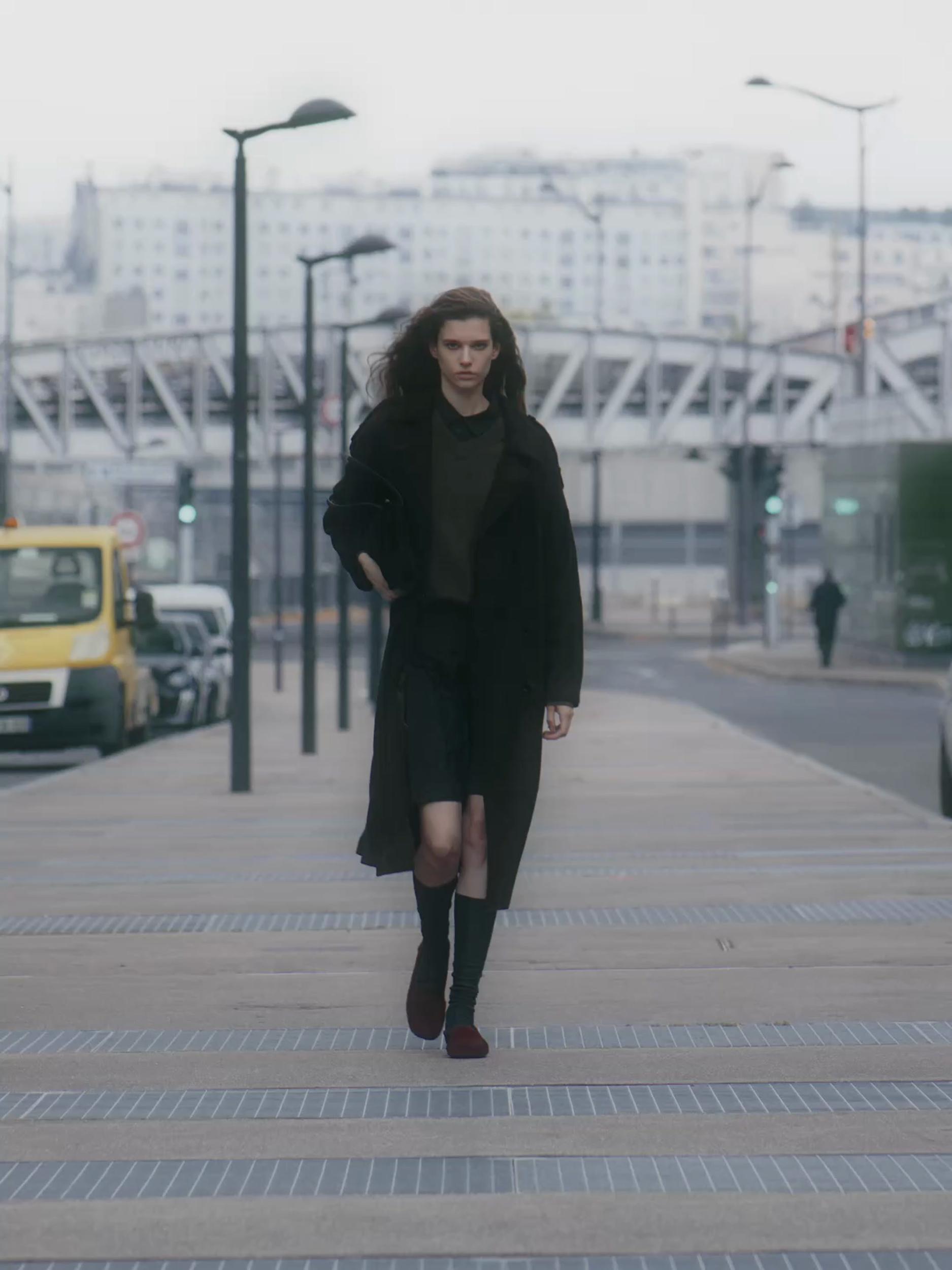 Long suede leather trench coat Product Image