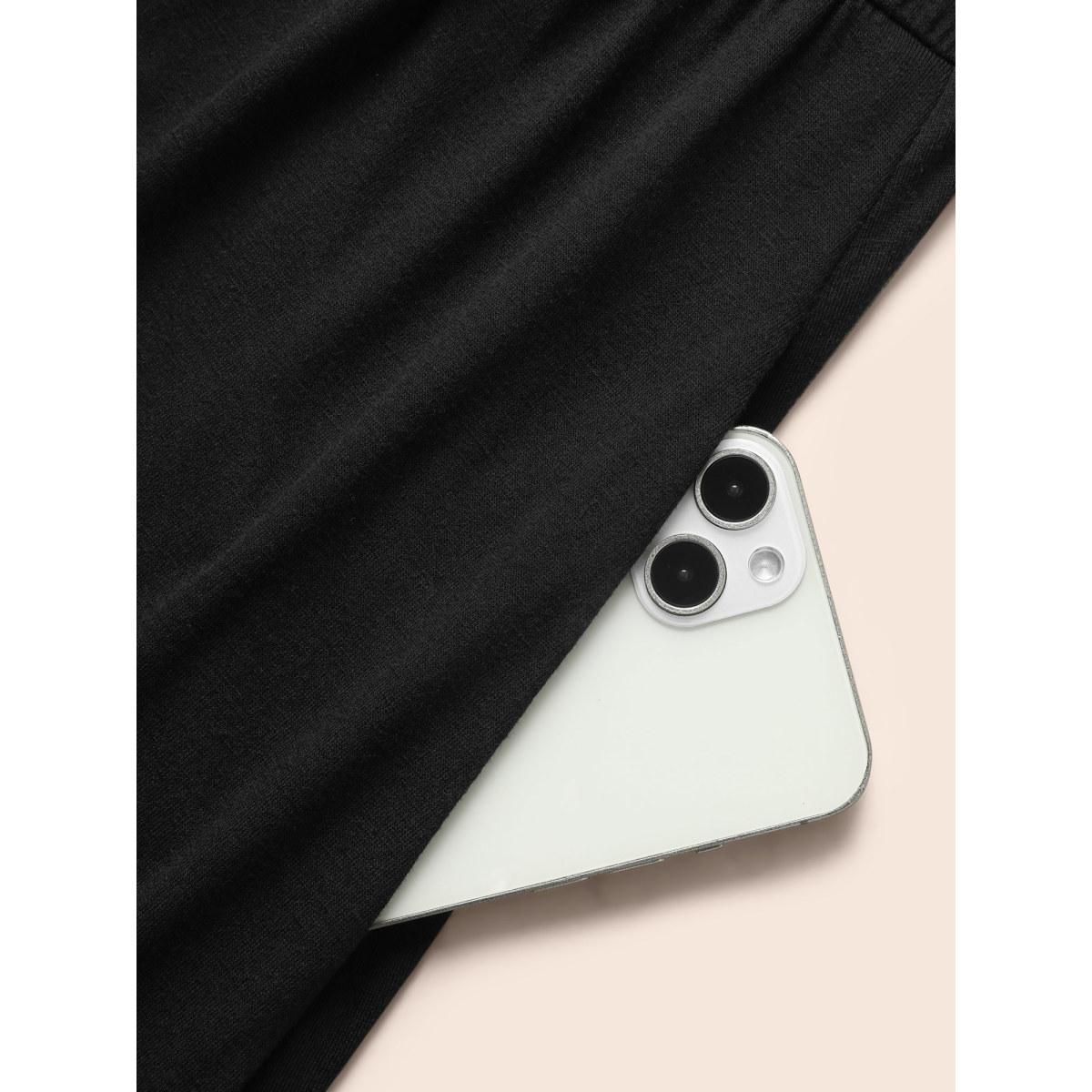 Plus Size Two Tone Belted Bowknot Square Neck Dress Black Women Timeless Non Square Neck Long Sleeve Curvy Knee Dress BloomChic 12/L Product Image