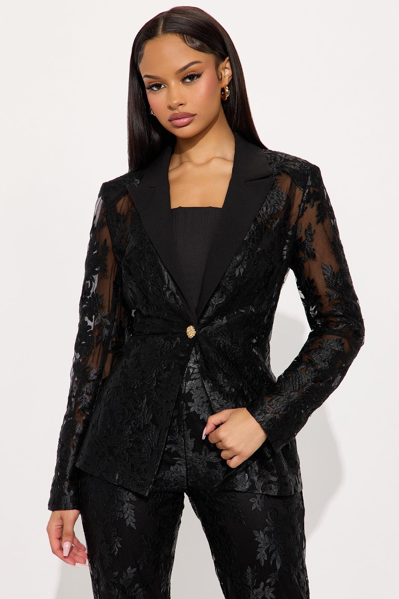 Sheer Power Lace Pant Set - Black Female Product Image