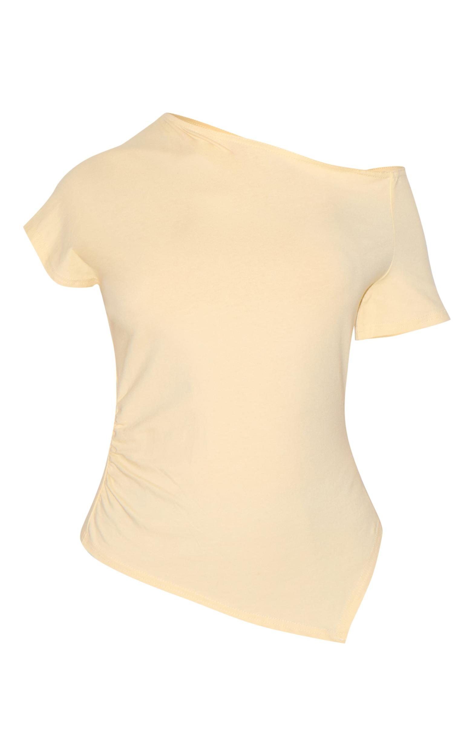 Butter Yellow Cotton Off Shoulder Drape Longline Top Product Image