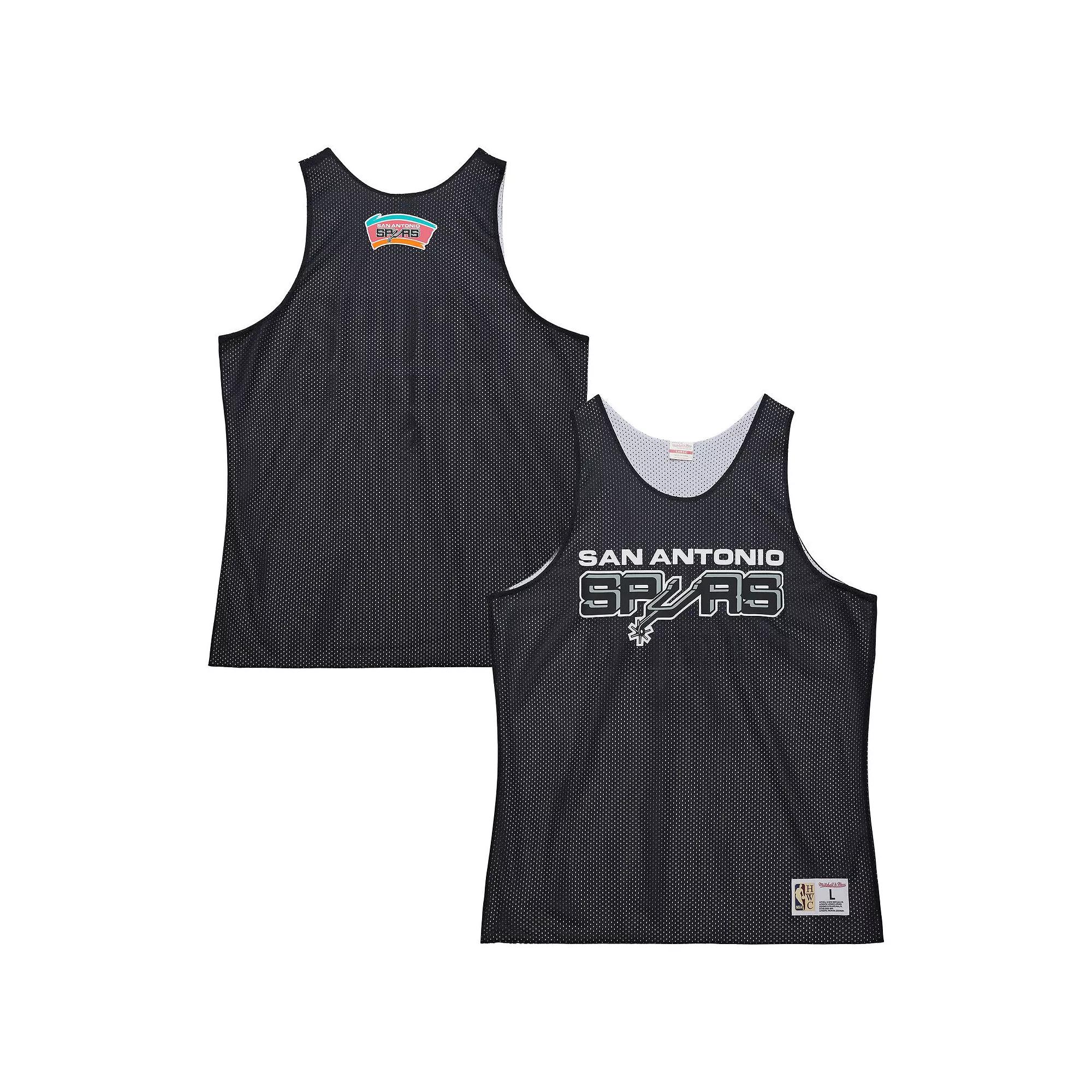 Men's Mitchell & Ness Black/White San Antonio Spurs Hardwood Classics Reversible Mesh Practice Jersey, Size: 3XL Product Image