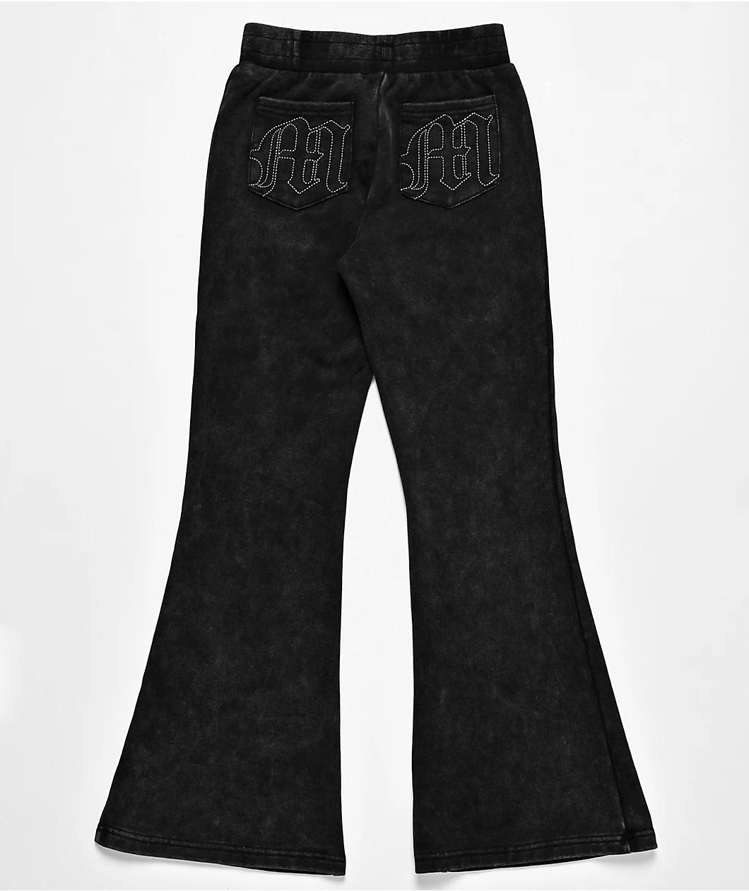 Miss Me Washed Black Flare Sweatpants Product Image