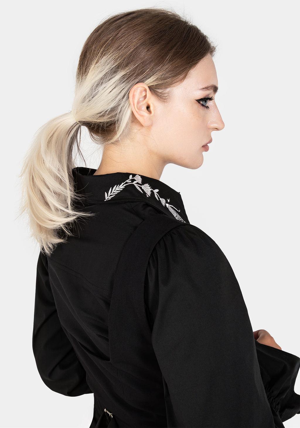 Tempora Embroidered Button Up Shirt - Black Product Image