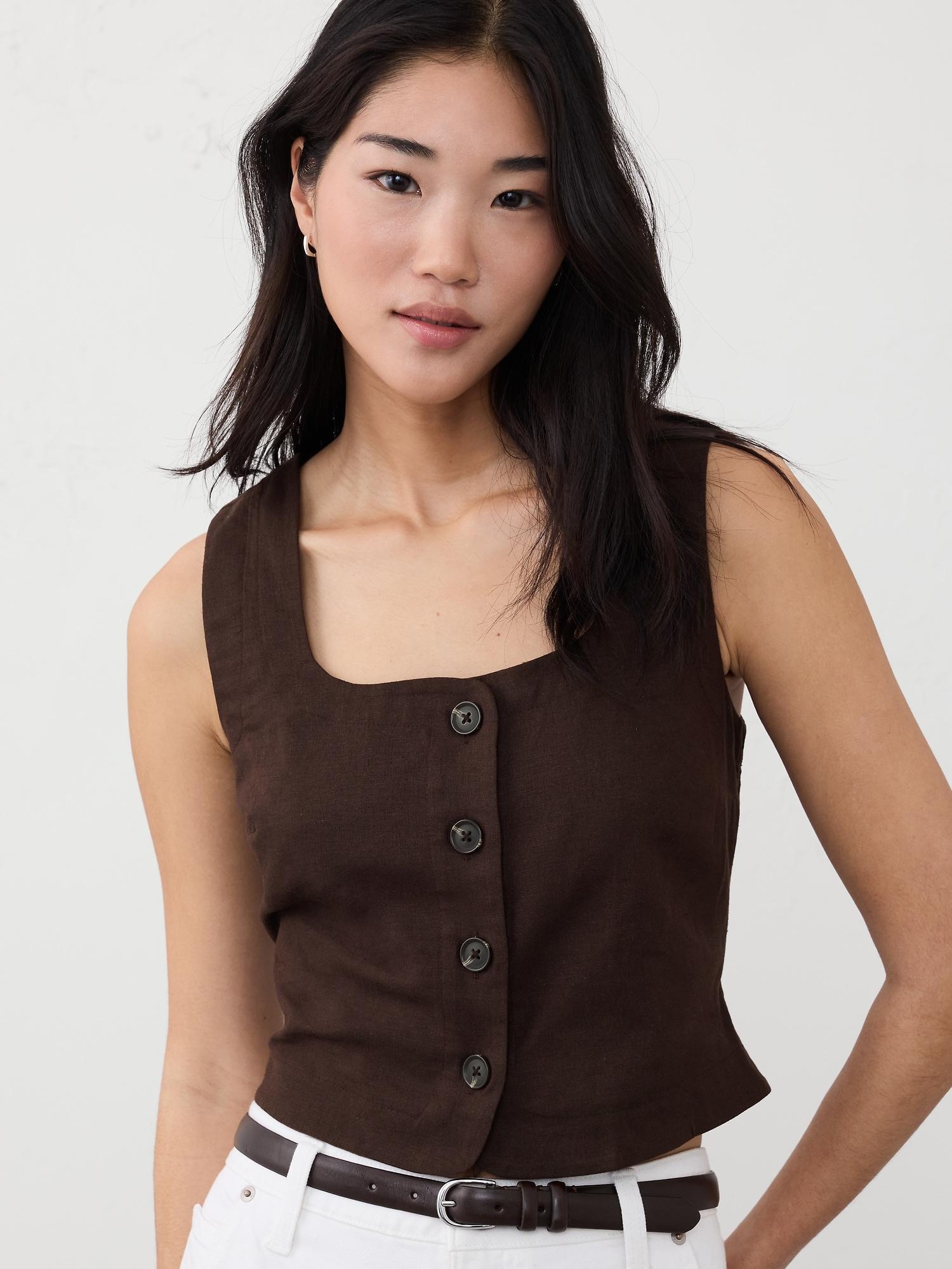 Linen-Blend Buttoned Top Product Image