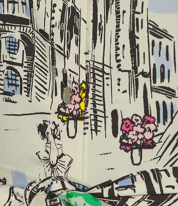 KARL LAGERFELD PARIS Poplin Printed Point Collar Short Sleeve Shirt Dress Product Image