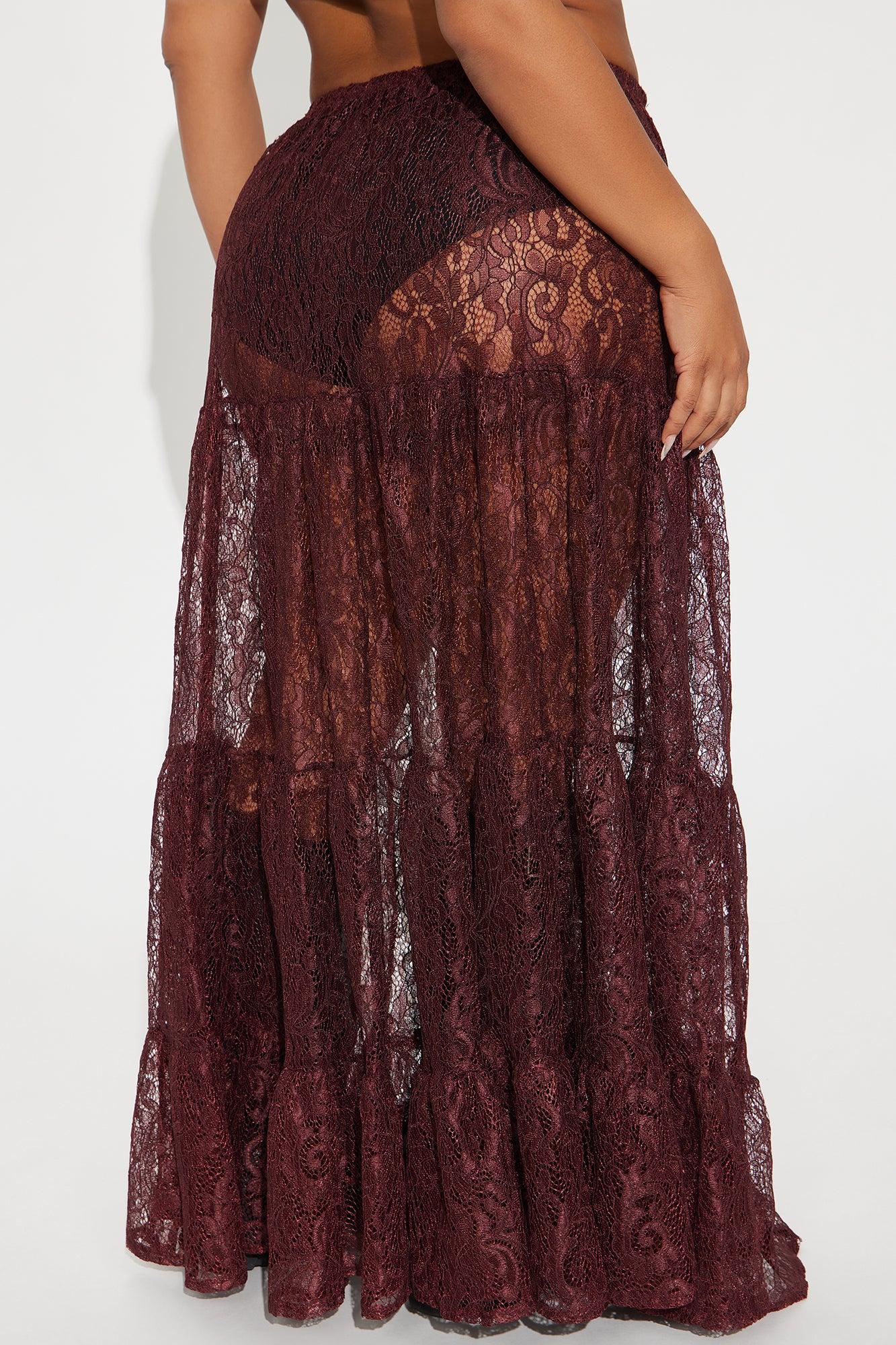 Victoria Lace Tiered Maxi Skirt - Chocolate Product Image