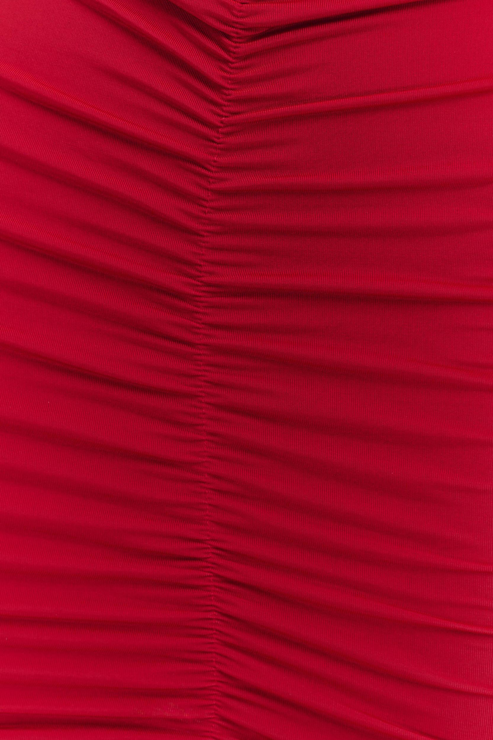 Caspian Slinky And Mesh Off Shoulder Mini Dress - Ruby Product Image