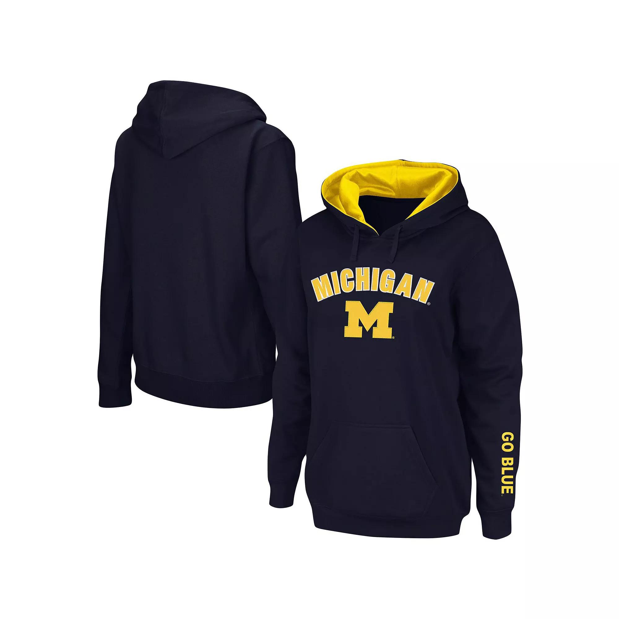 Women's Navy Michigan Wolverines Arch & Logo 1 Pullover Hoodie,  Product Image