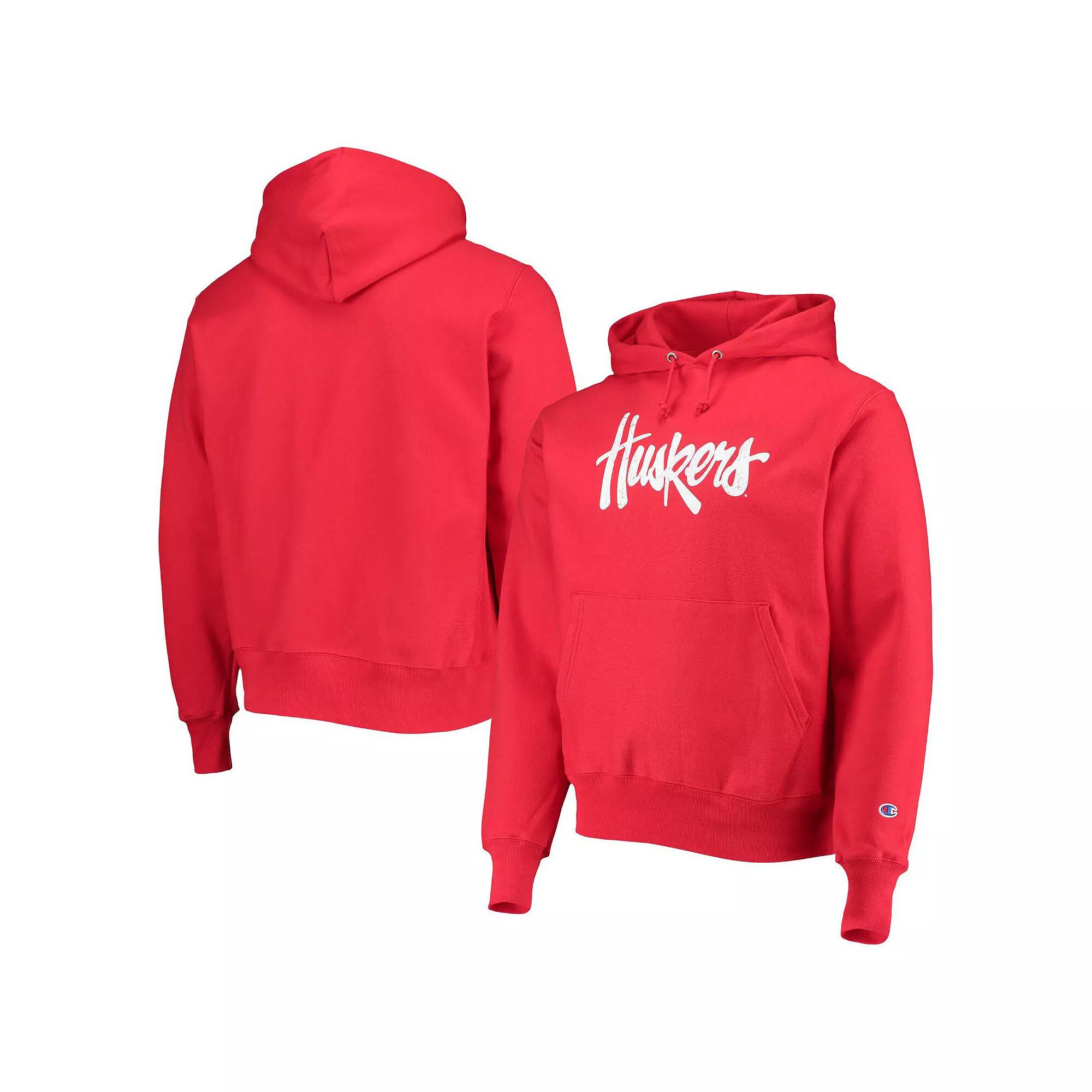 Men's Champion Scarlet Nebraska Huskers Vault Logo Reverse Weave Pullover Hoodie,  Product Image