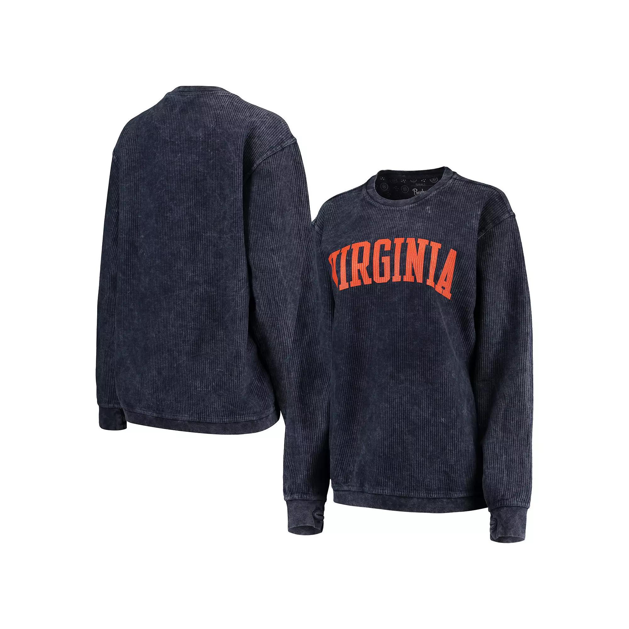 Women's Pressbox Navy Virginia Cavaliers Comfy Cord Vintage Wash Basic Arch Pullover Sweatshirt,  Product Image