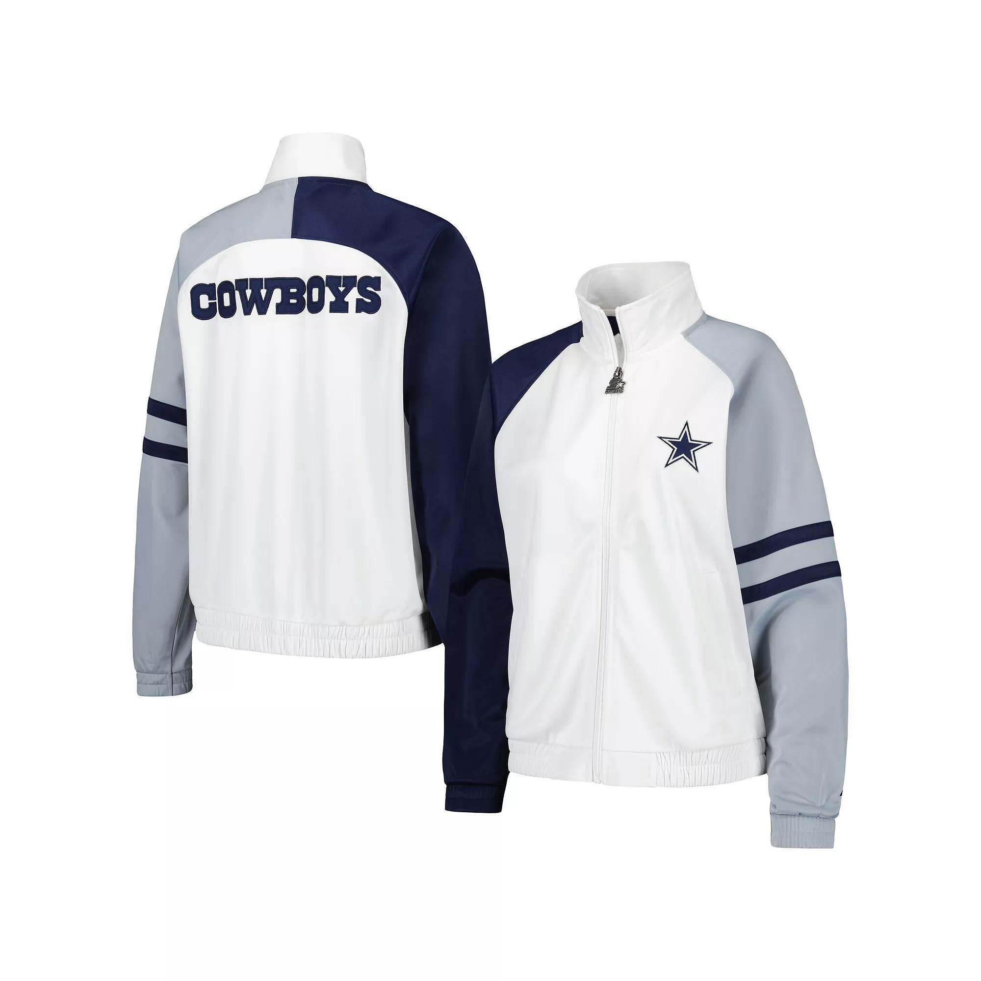 Women's Starter White Dallas Cowboys Curve Ball Raglan Full-Zip Track Jacket, Size: XS Product Image