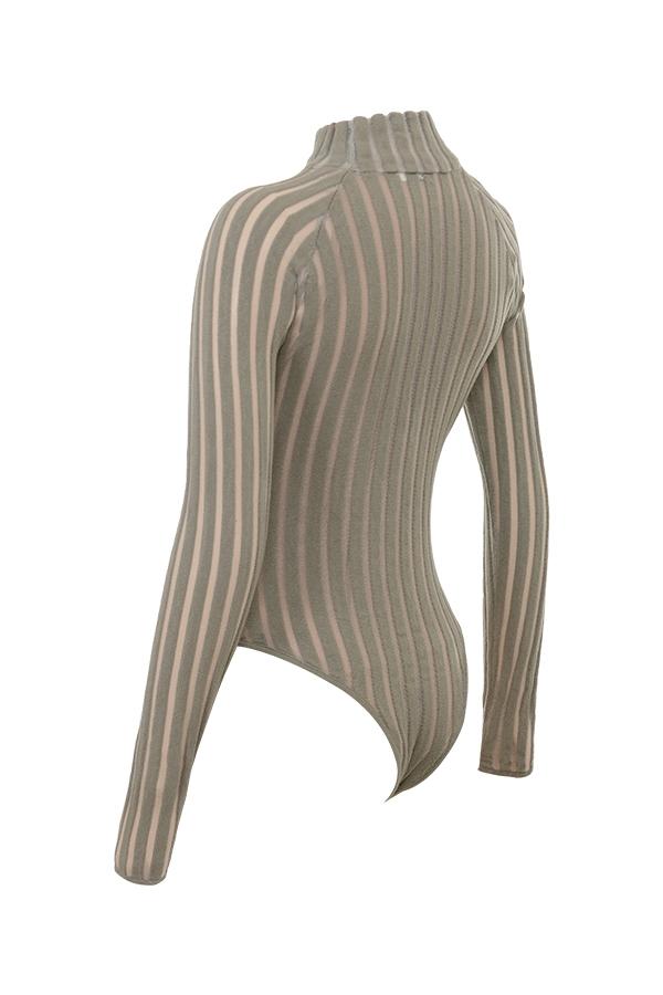 Rowena  grey velour sheer striped bodysuit Product Image