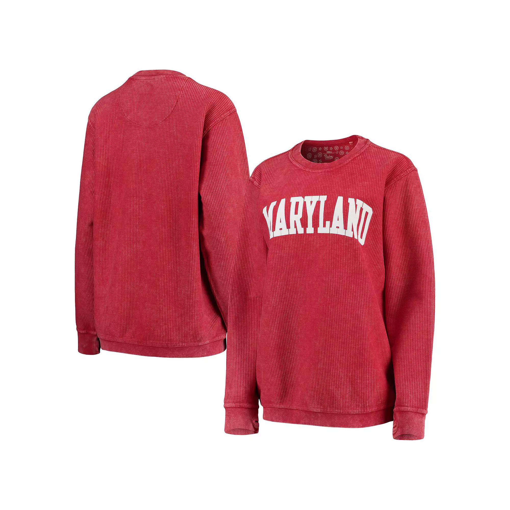 Women's Pressbox Red Maryland Terrapins Comfy Cord Vintage Wash Basic Arch Pullover Sweatshirt,  Product Image