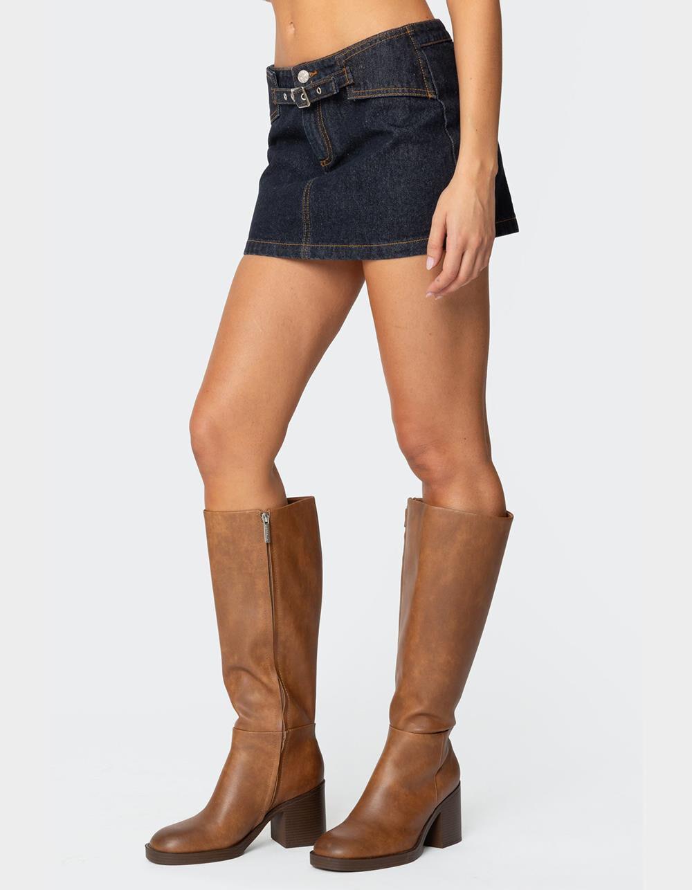 EDIKTED Keira Buckled Denim Mini Skirt - DARK BLUE Product Image