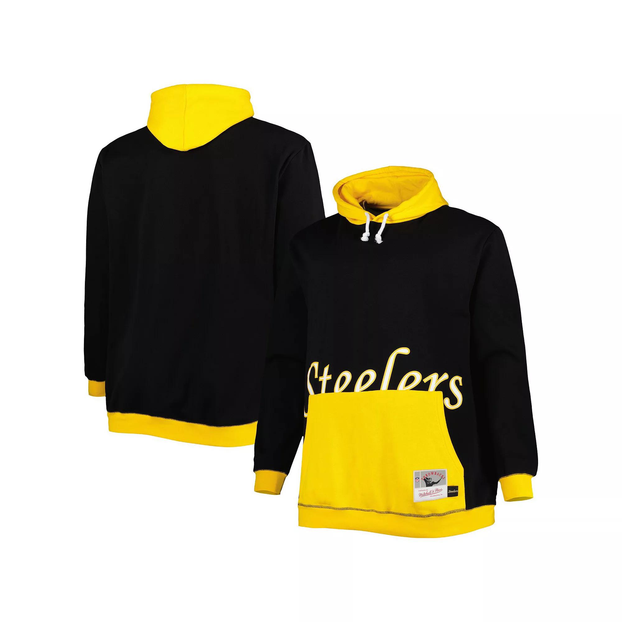 Men's Mitchell & Ness Black/Gold Pittsburgh Steelers Big & Tall Big Face Pullover Hoodie, Size: 4XLT Product Image