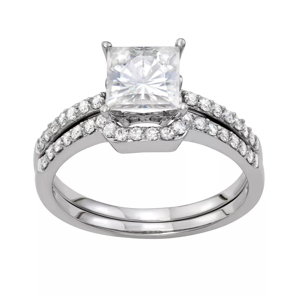 Charles & Colvard 14k White Gold 2 5/8 Carat T.W. Lab Created Moissanite Engagement Ring Set, Women's, Size: 7, 14k Whgold Product Image