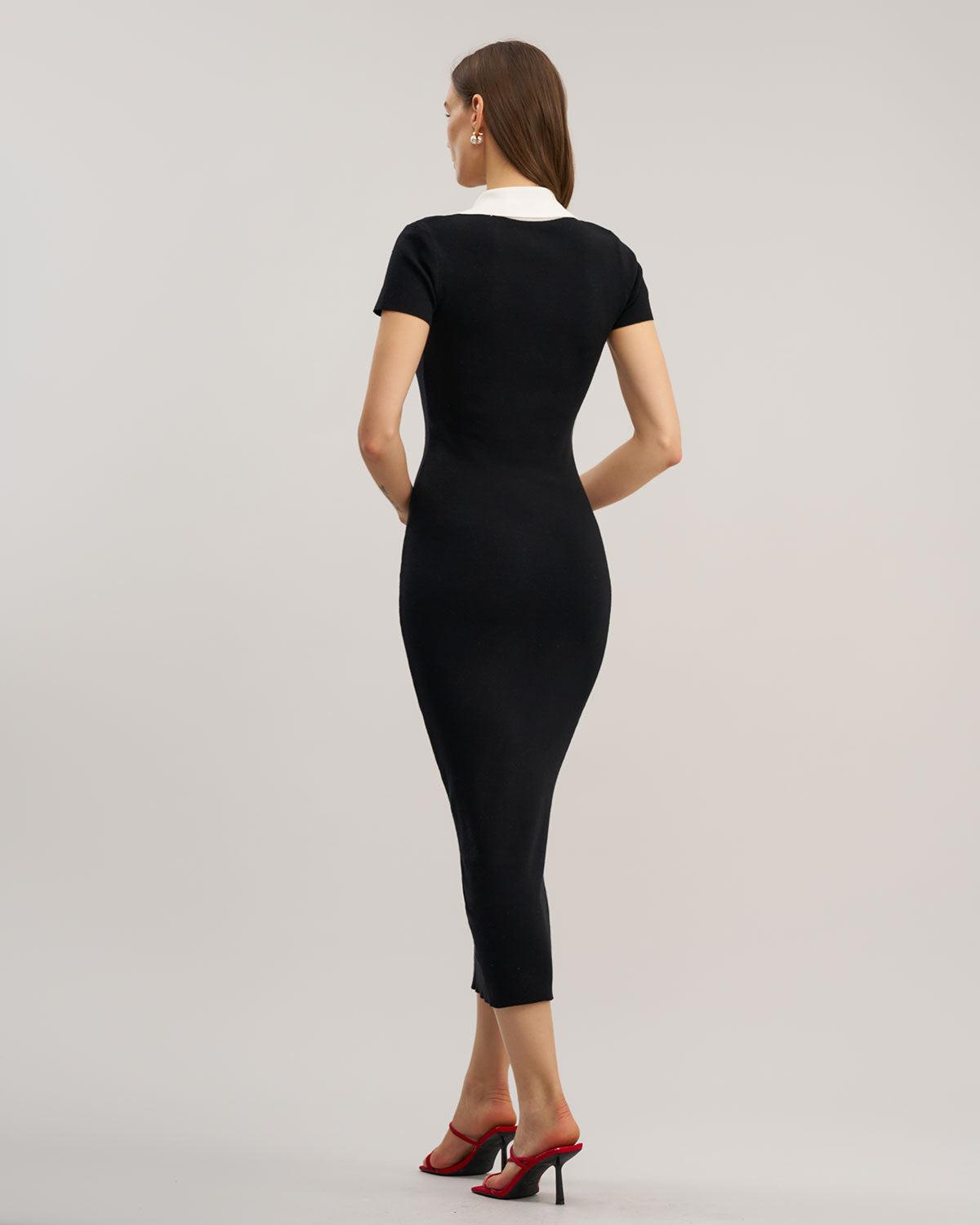 Black Contrast Bodycon Sweater Maxi Dress Product Image